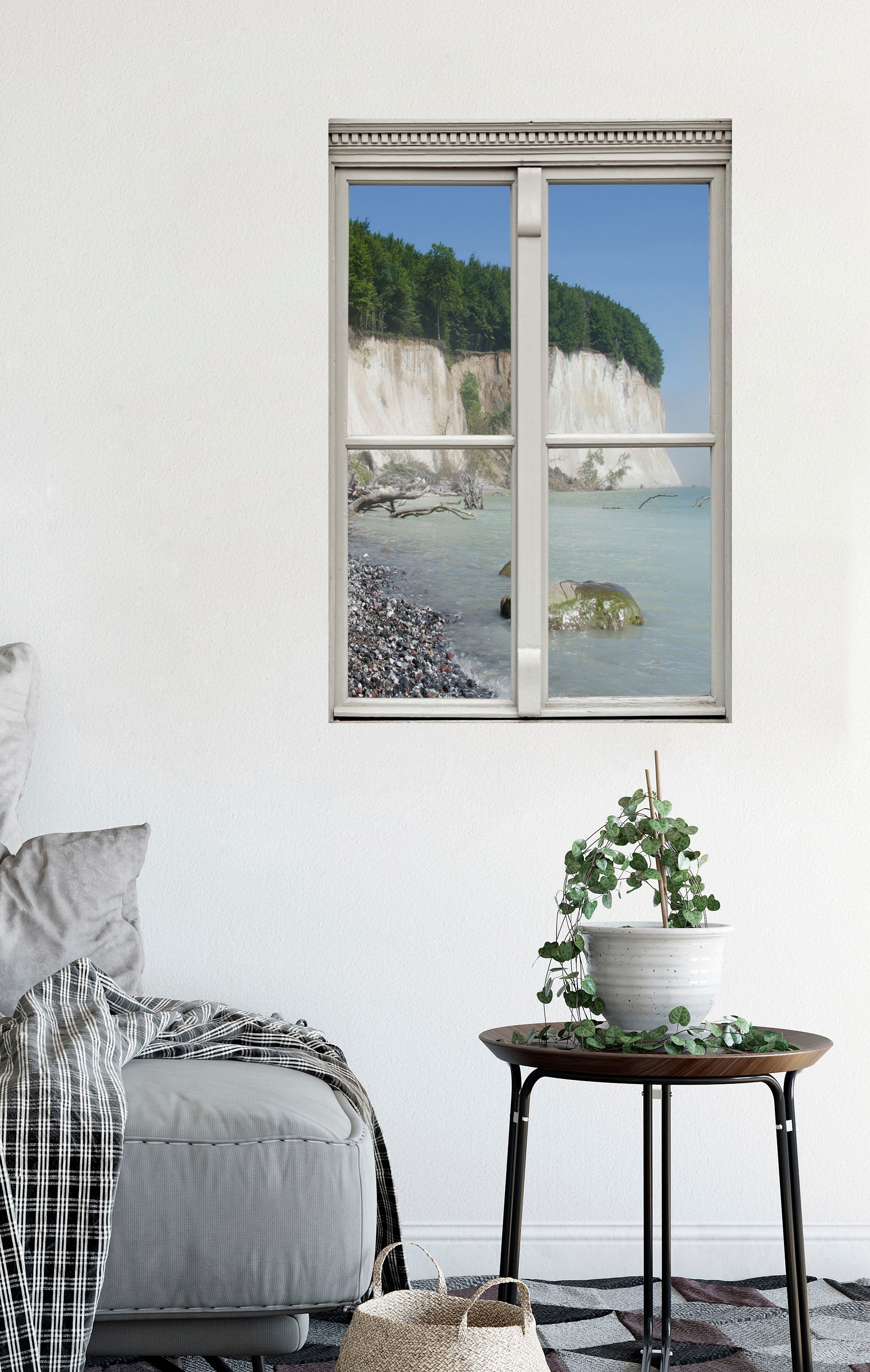 queence Wandsticker »Steinstrand«, Wandsticker, Wandbild, selbstklebend, 3D, Fenster