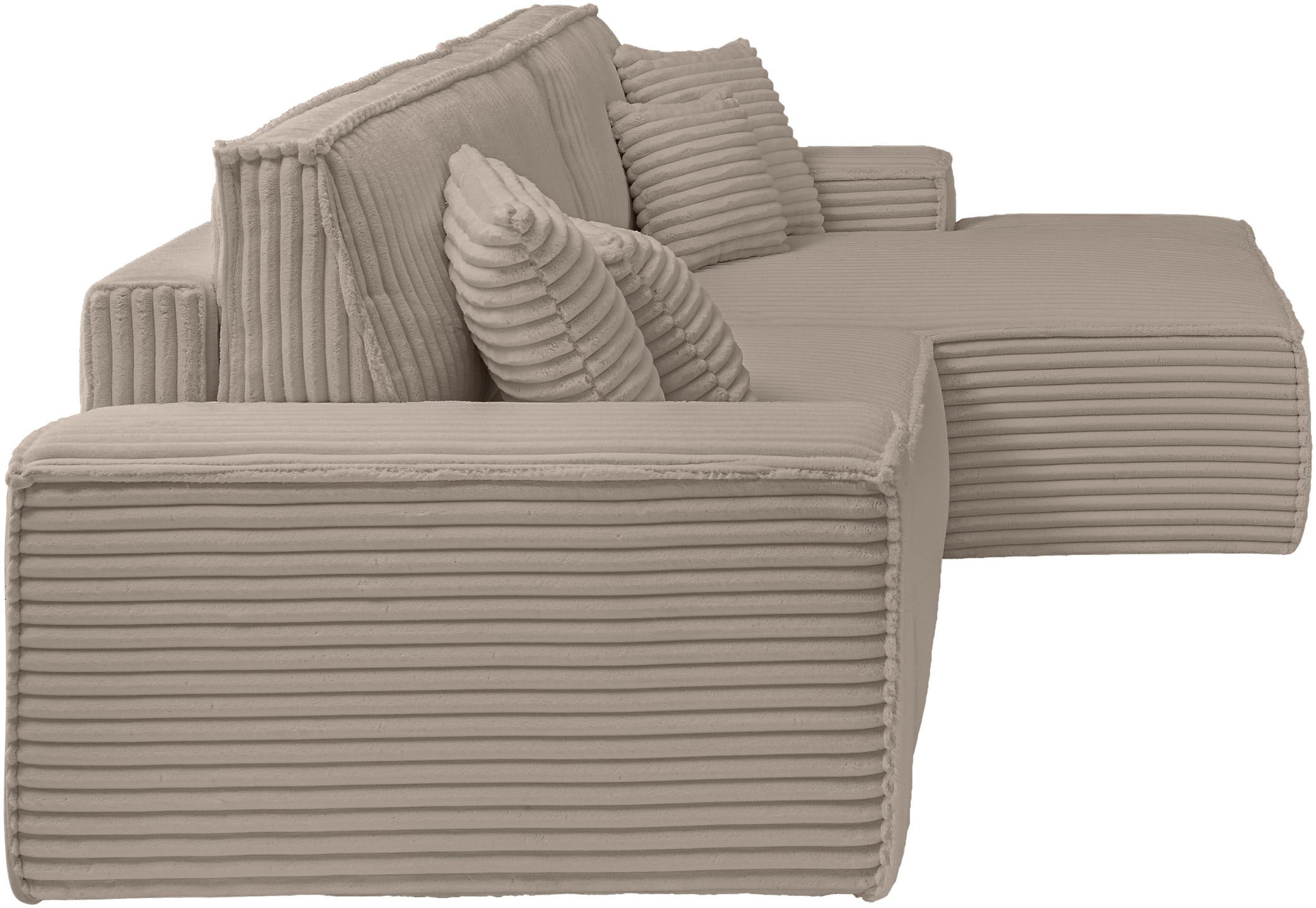andas Ecksofa »Finnley Schlafsofa 267 cm in Bouclé, Struktur fein u. Cord, L-Form,«, Schlaffunktion m. Bettkasten (136/210 cm), Bouclé, Struktur und Cord