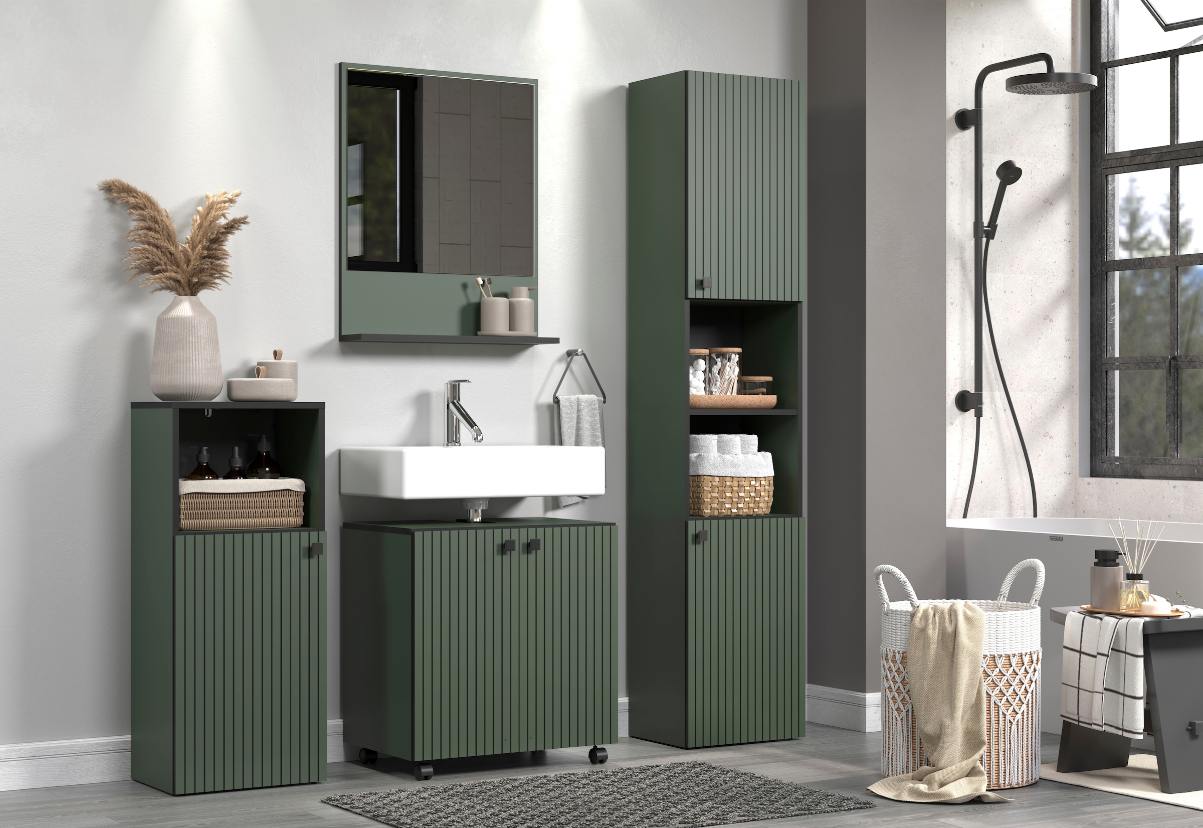 welltime Waschbeckenunterschrank »Amrum« Waschtisch auf Rollen - (B/T/H) wahlweise 60-80/42/64 cm