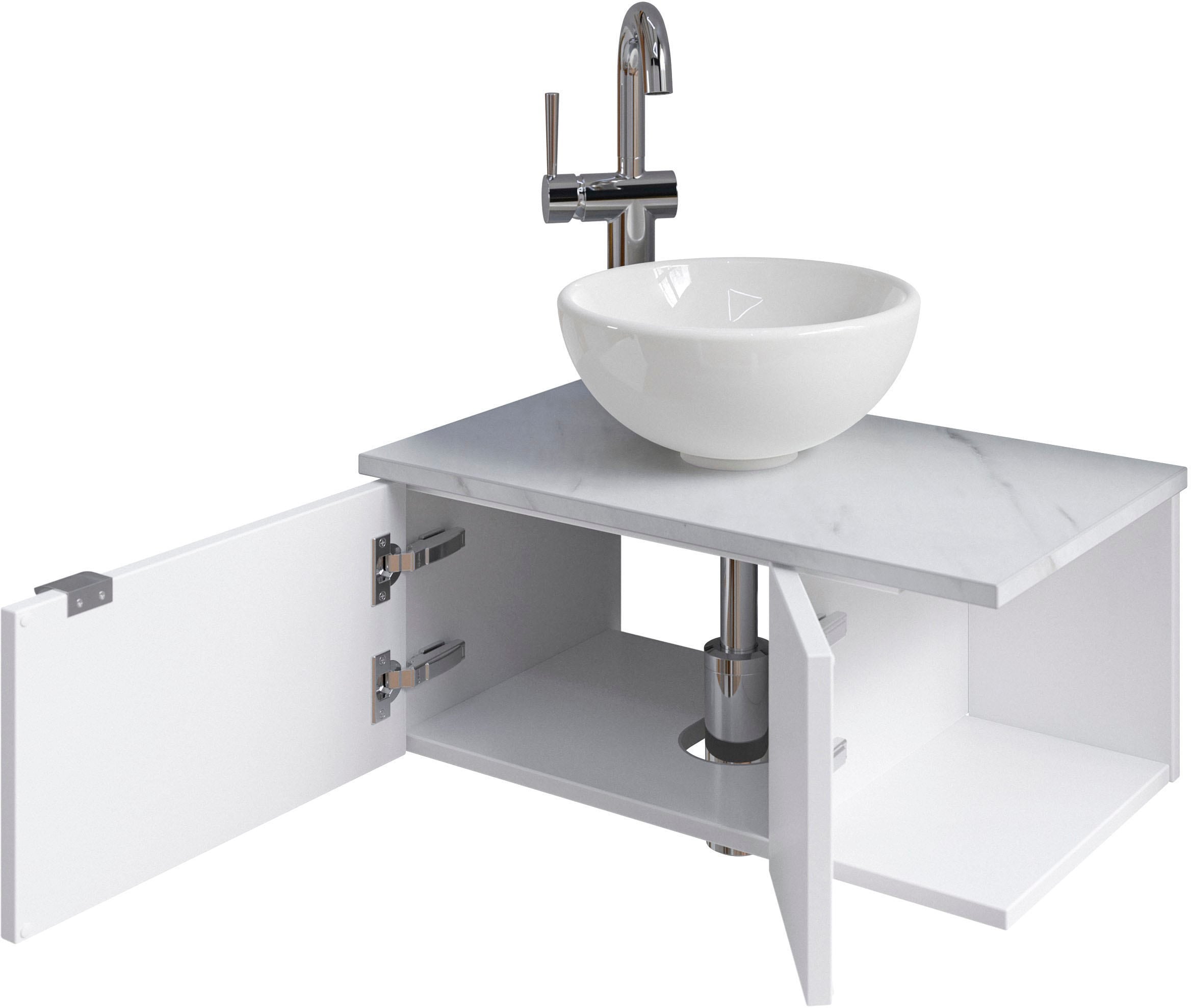Saphir Waschtisch »Serie 6915 Waschschale mit Unterschrank für Gästebad, Gäste WC«, 61 cm breit, 2 Türen, offenes Fach, kleine Bäder, ohne Armatur
