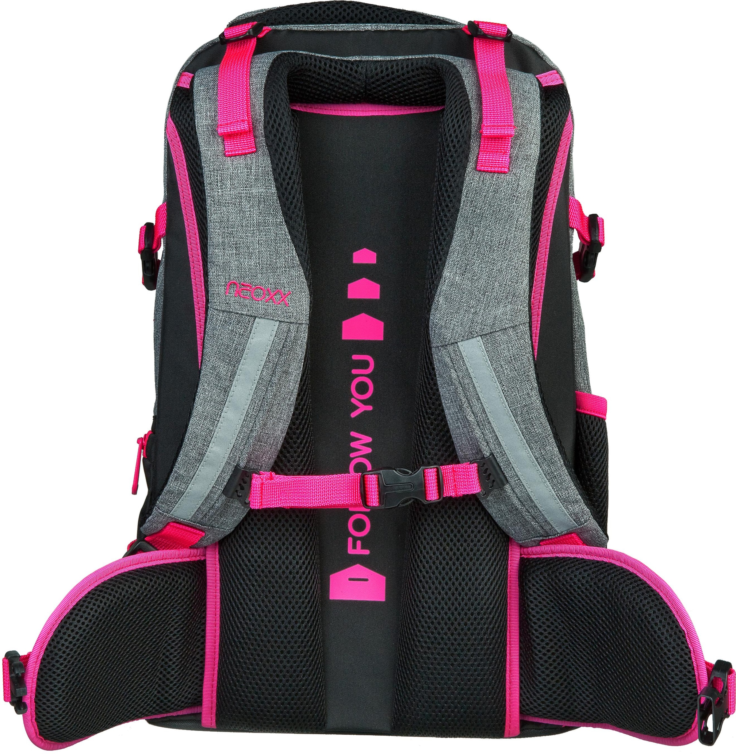 neoxx Schulrucksack »Active, Pink and Famous«, reflektierende Details, aus recycelten PET-Flaschen