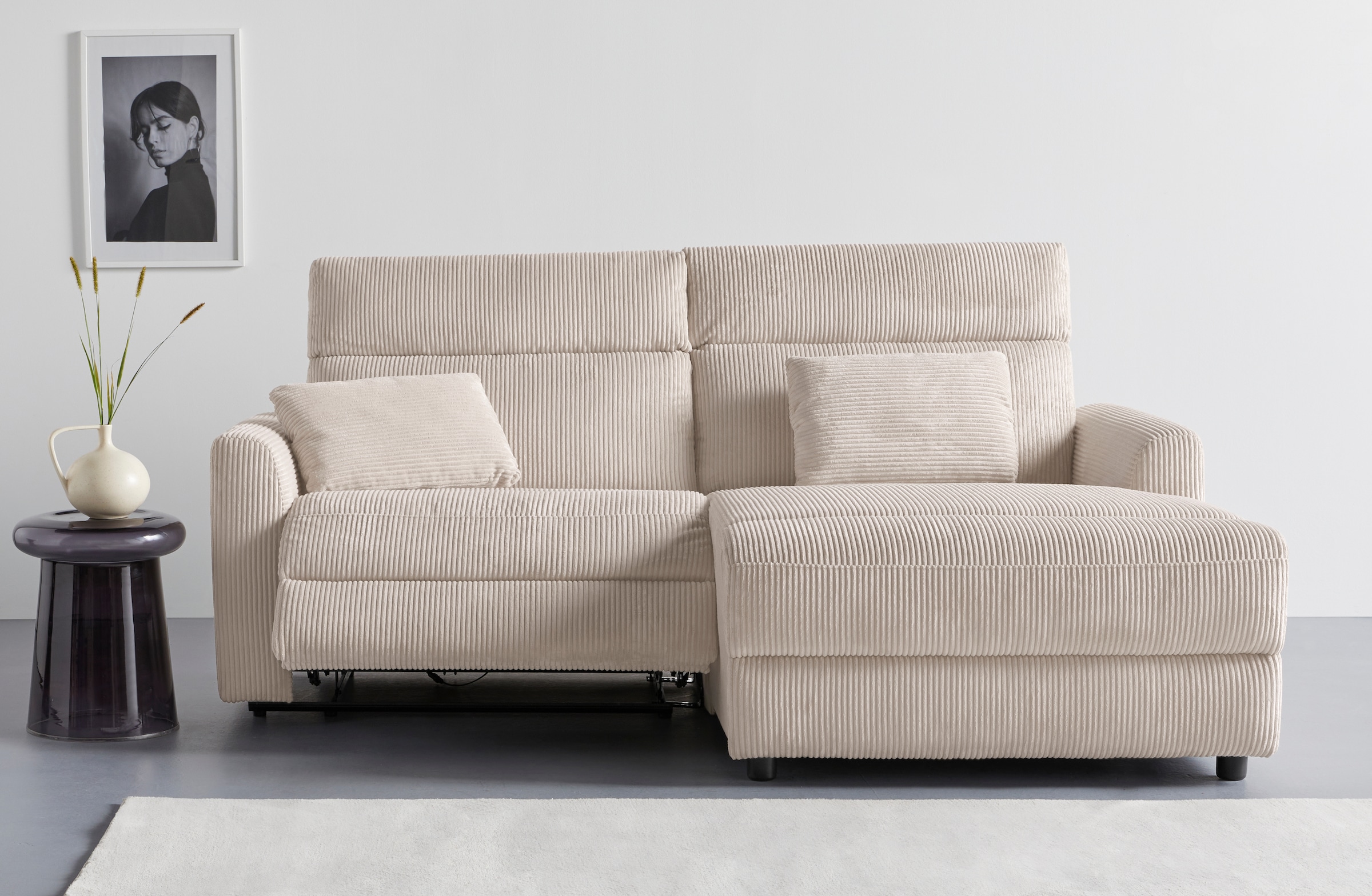 INOSIGN Ecksofa »JENNA, L-Form, 209cm, manuelle u. elektrische Funktion, mit USB A/C,«, Liegefunktion 105°-150°, Federkern, Struktur fein