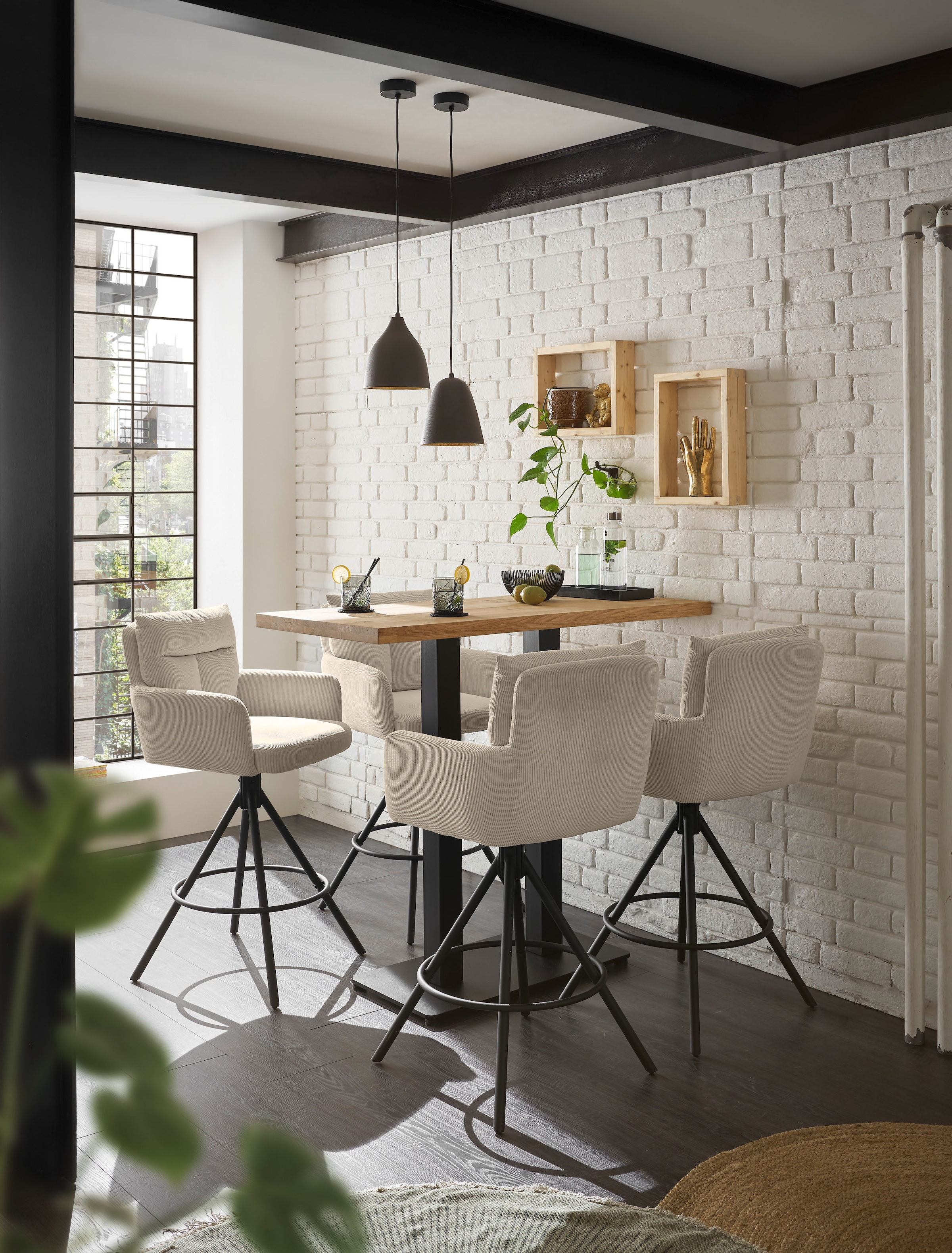 Stolkom Bartisch »Jay Eiche Massivholz geölt, Hochtisch BxHxT 120x104x60 cm«, Industrial Style Eiche Massivholz geölt durchgehende Lamelle