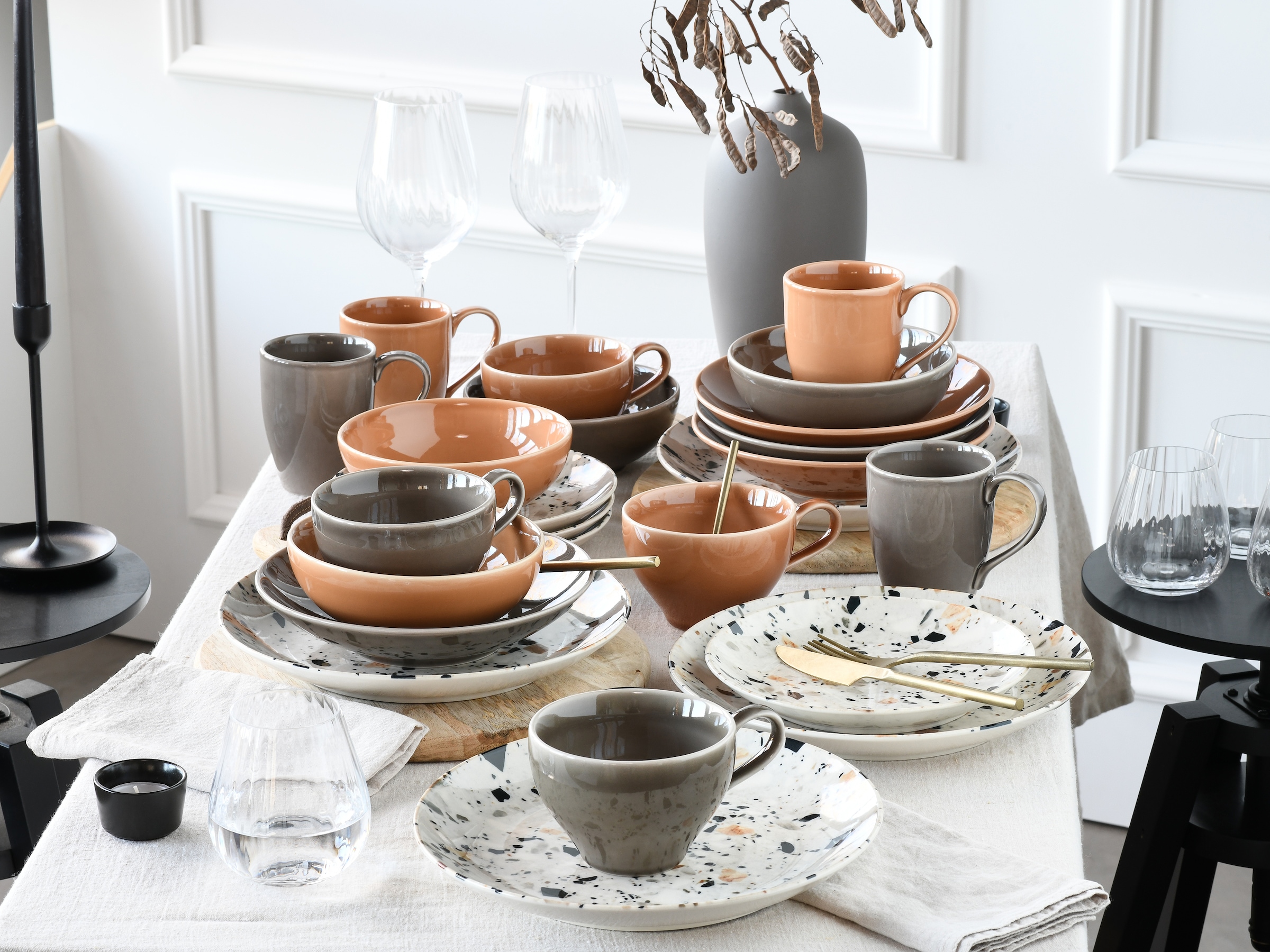 CreaTable Teller-Set »Terrazzo Mix, Tellerset 12-tlg.« Unregelmäßige Steine, Steinoptik