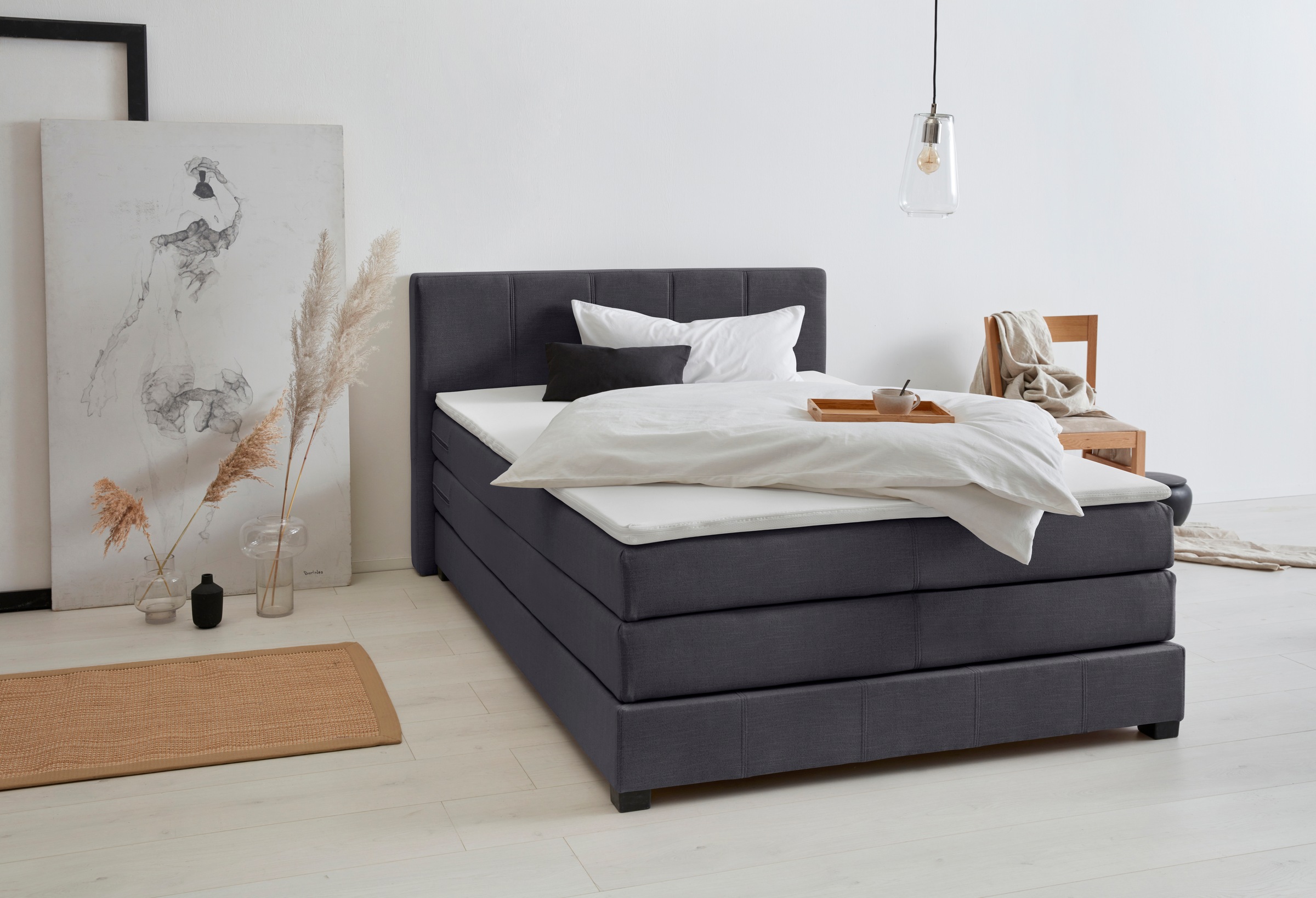 OTTO products Boxspringbett »Peetu« Taschenfederkern-Matratze, in 4 Breiten und 4 Farben, incl. Topper