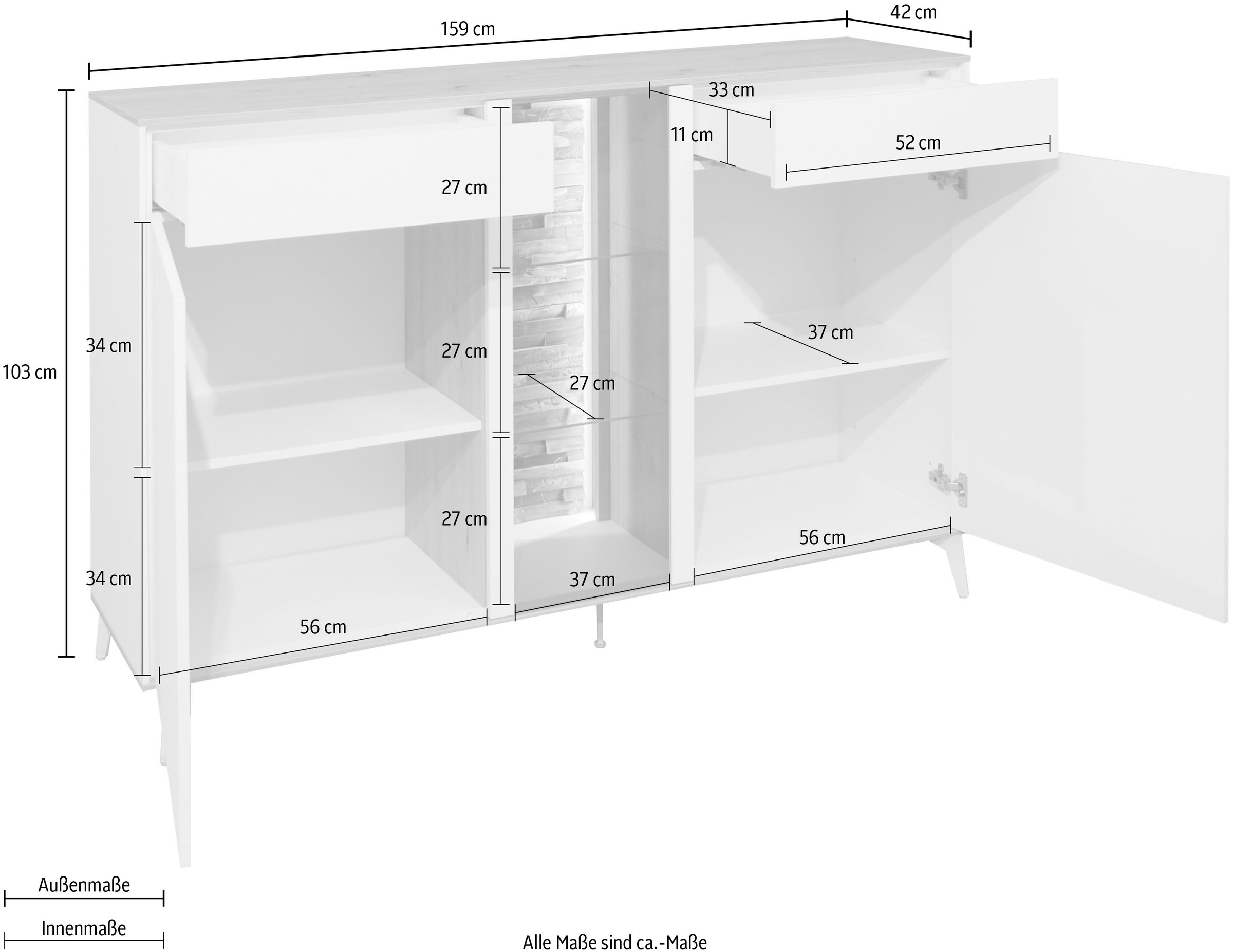 Mäusbacher Kommode Faro Sideboard 159 cm,  inkl. Beleuchtung, Push to open, Metallfüße