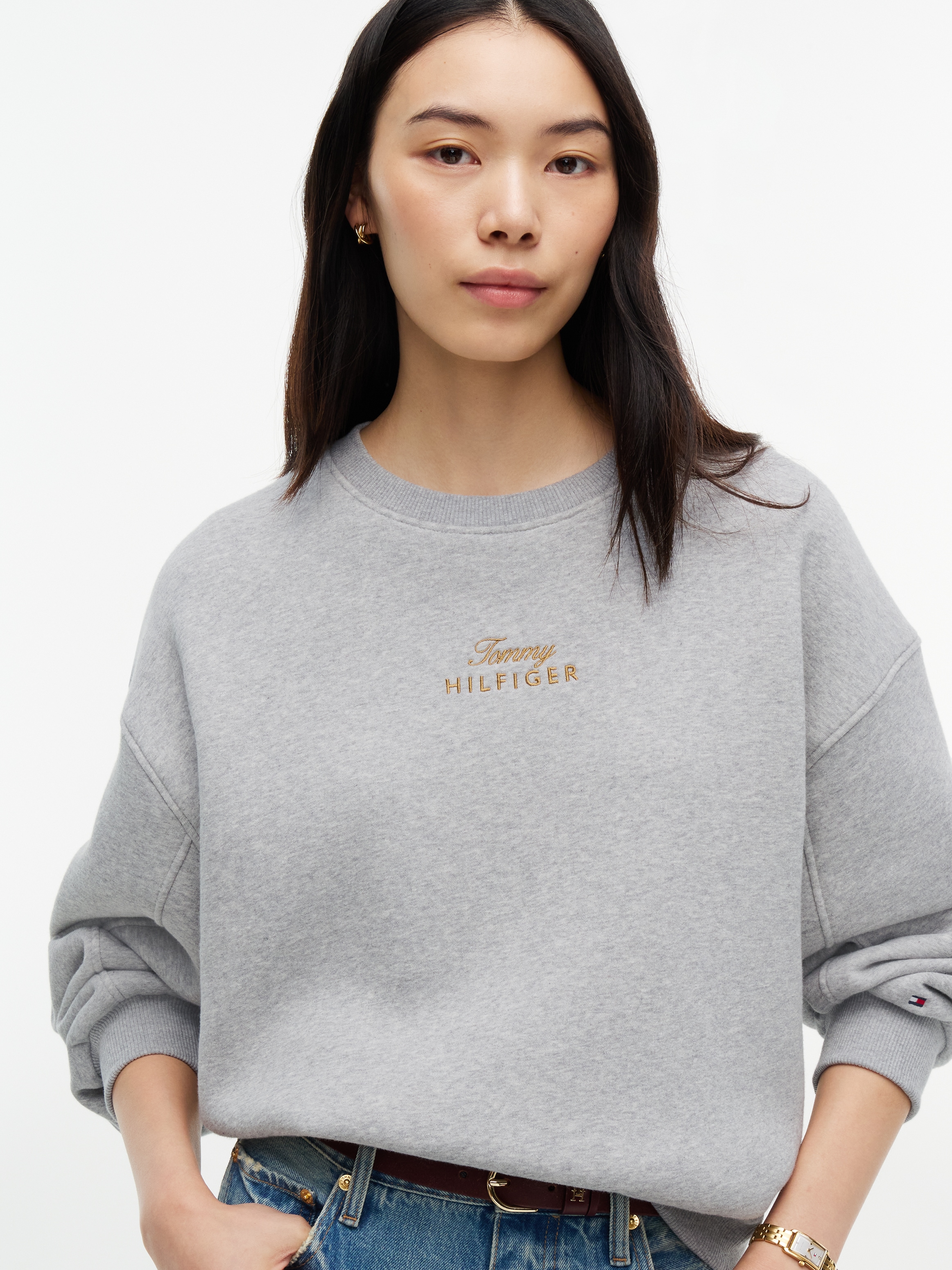 Tommy Hilfiger Sweatshirt »GOLD SCRIPT FLEECE RLX C-NK SWT«, Baumwollmischung, relaxed fit
