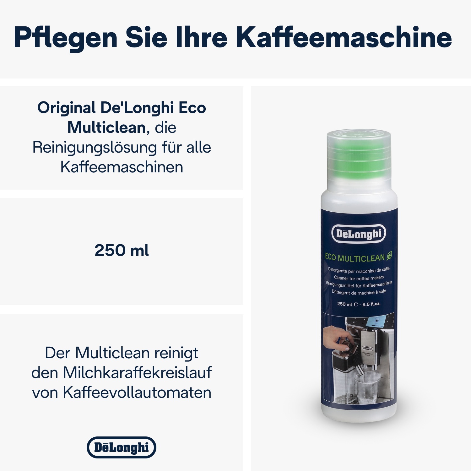 De'Longhi Milchkreislauf-Reiniger »DLSC550 Eco MultiClean« Auch für Außenflächen & abnehmbare Teile ihrer Kaffeemaschine geeignet