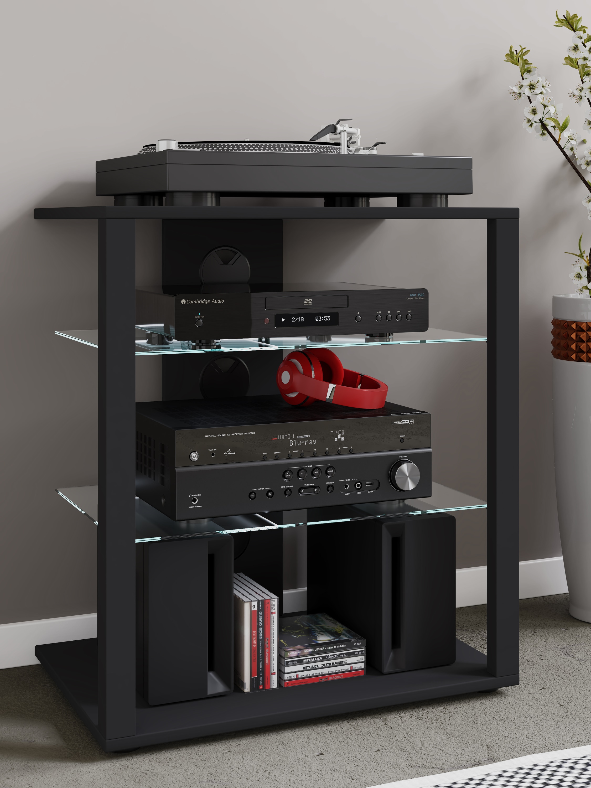 VCM Media-Board »VCM Hifi Holz Möbel | Rack Schrank Phono Regal | 2 Glasböden | Maße: H. 70 x B. 60 x T. 41 cm | Phono Mediaregal - Folas«, (VCM Folas)