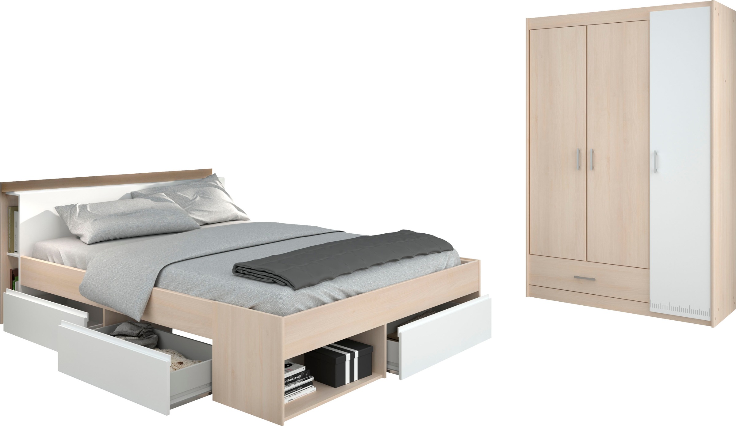 Parisot Jugendzimmer-Set »Most«, (Set, 2 St., Bett mit Schubkästen und Kleiderschrank)