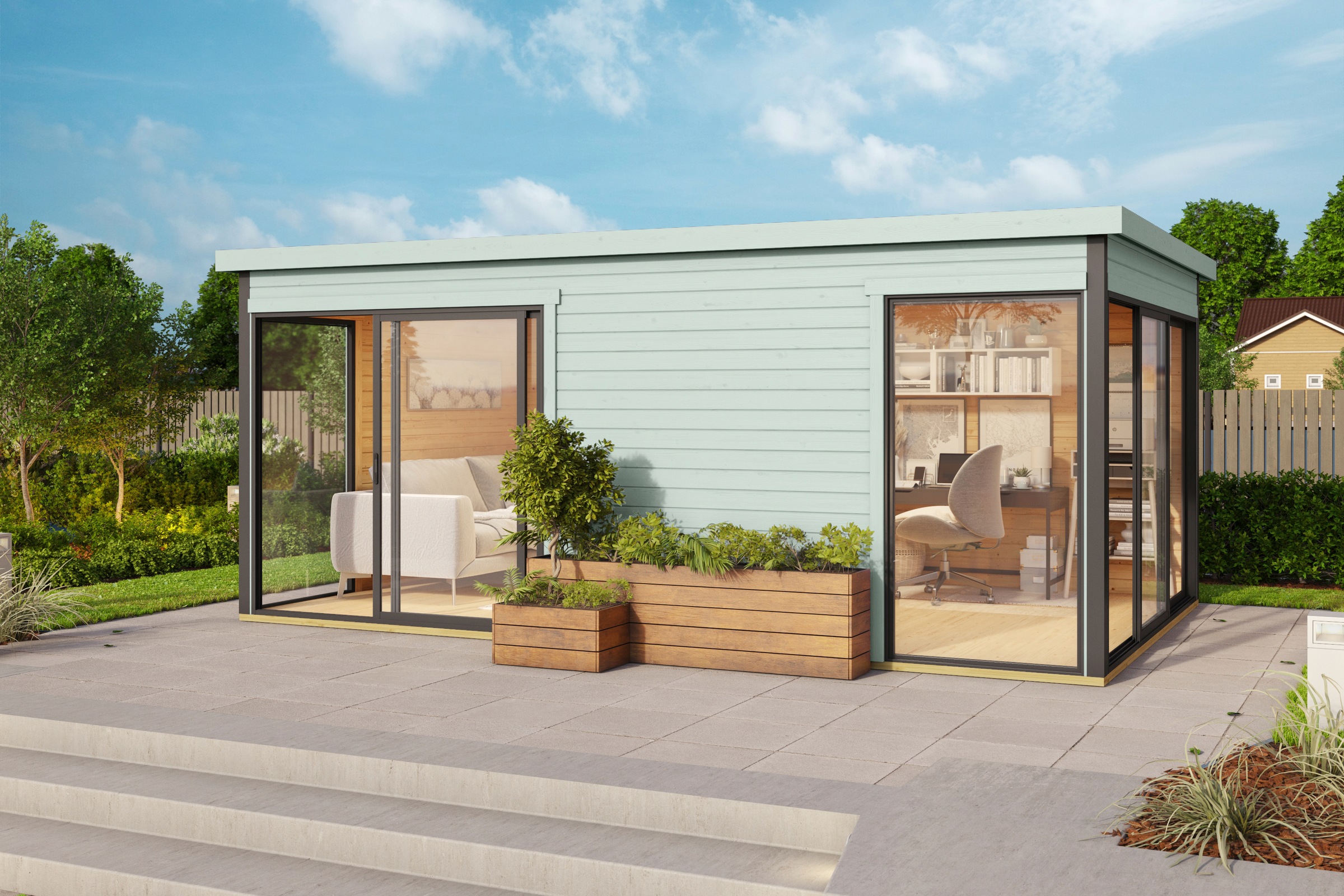 LASITA MAJA Gartenhaus »DOMEO 3 GLETSCHERGRÜN/ANTHRAZIT«, (Set), 2-Raum, Fundamentmass 5088 x 3219, Gletchergrün