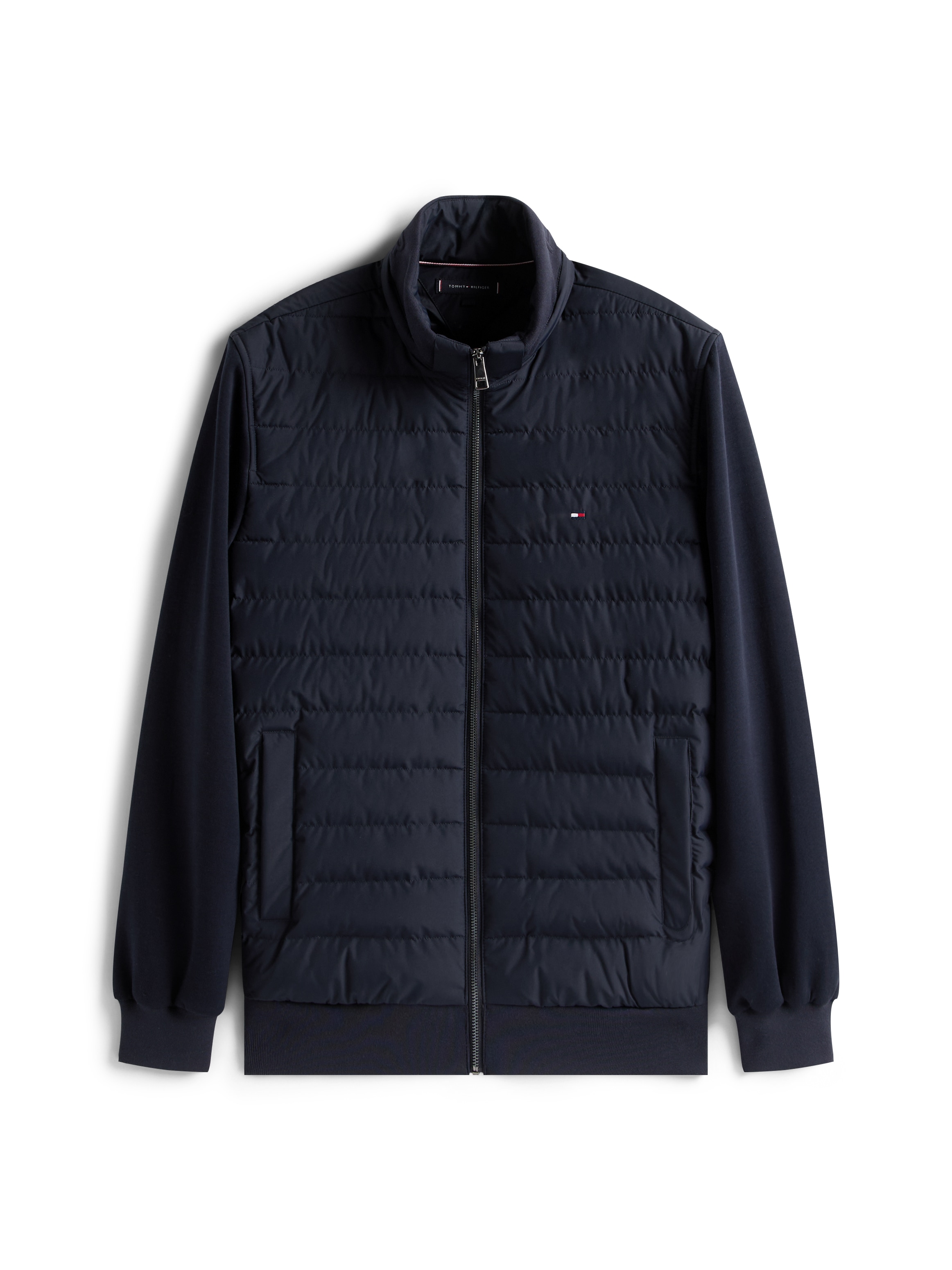 Tommy Hilfiger Kapuzensweatjacke »MIX MEDIA HOODED ZIP THROUGH«, mit gesteppten Einsatz, abnehmbare Kapuze, Stehkragen, regular fit
