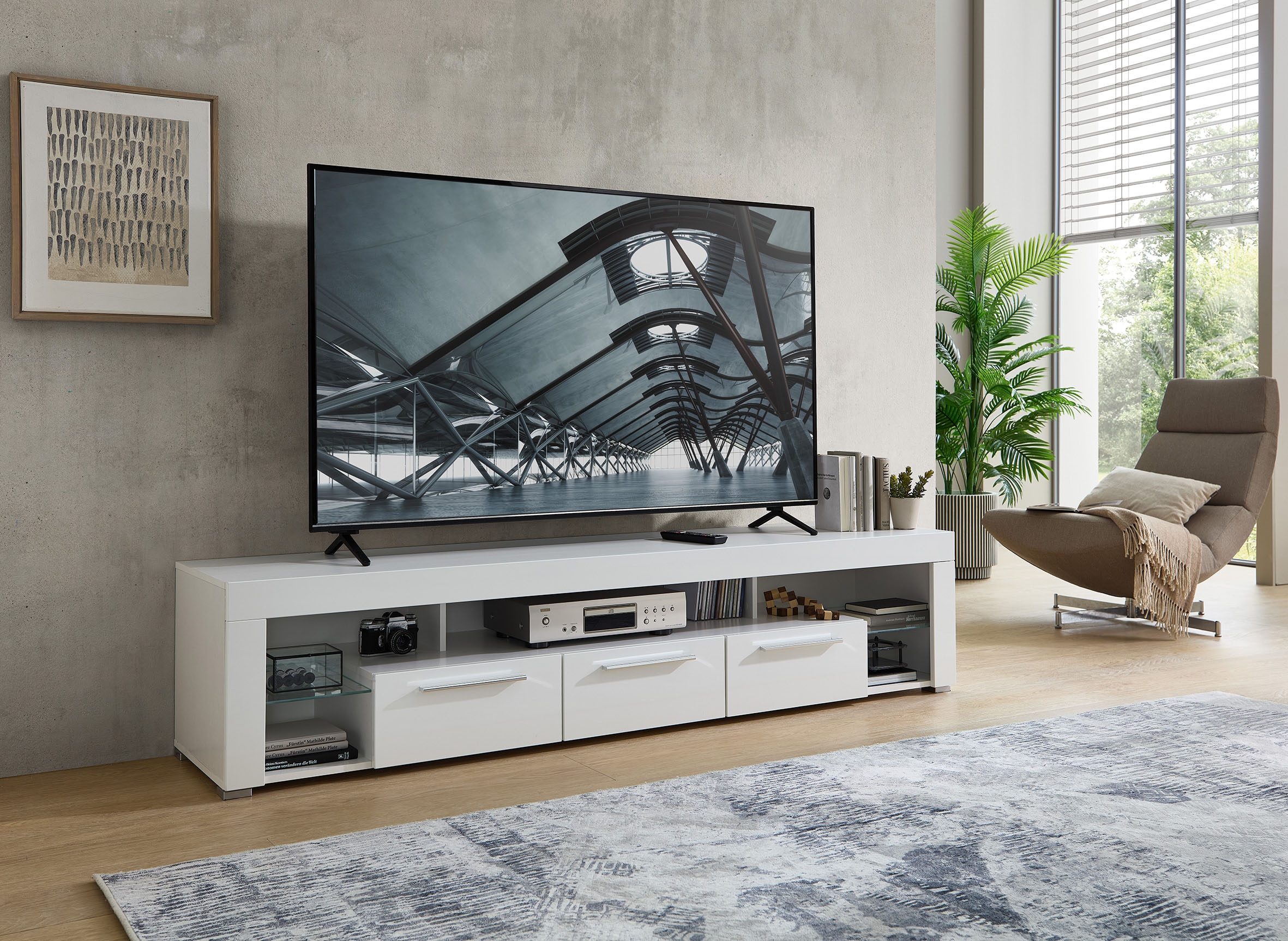 Stolkom TV-Schrank »Goal«, 3 Schubkästen, 5 offenen Fächern, Stellmaß 200/44/44 cm