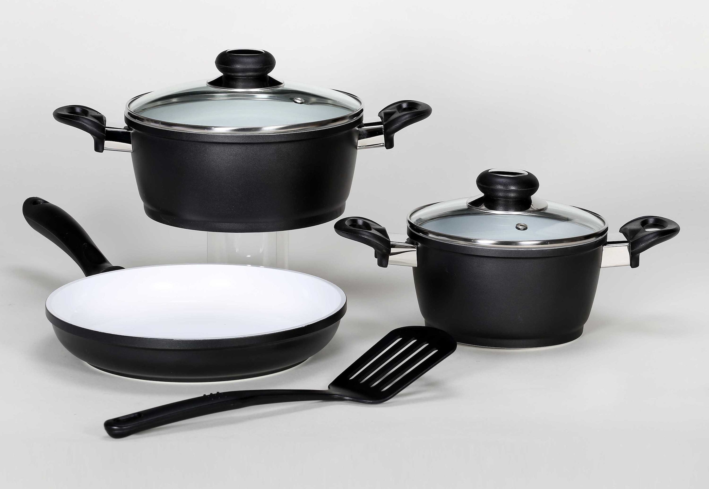 Krüger Topf-Set »Oslo« Set, 1x Kochtopf Ø 16 cm, 1x Kochtopf Ø 20 cm, 1x Bratpfanne Ø 24 cm, 6 Stk. tlg. Aluminiumguss in schwarz