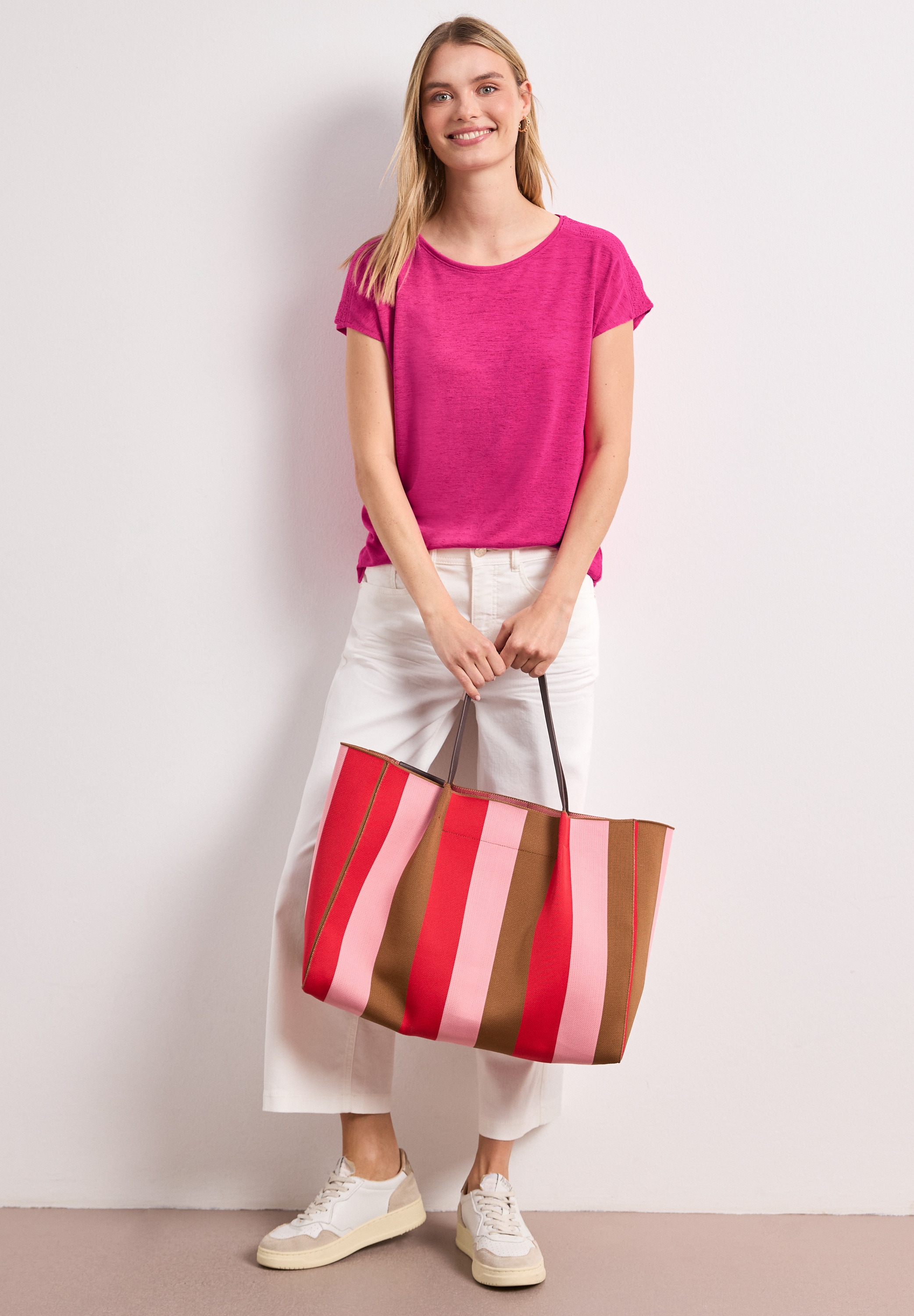 STREET ONE Shirttop Sommershirt mit Boat Neck und Smok-Detail