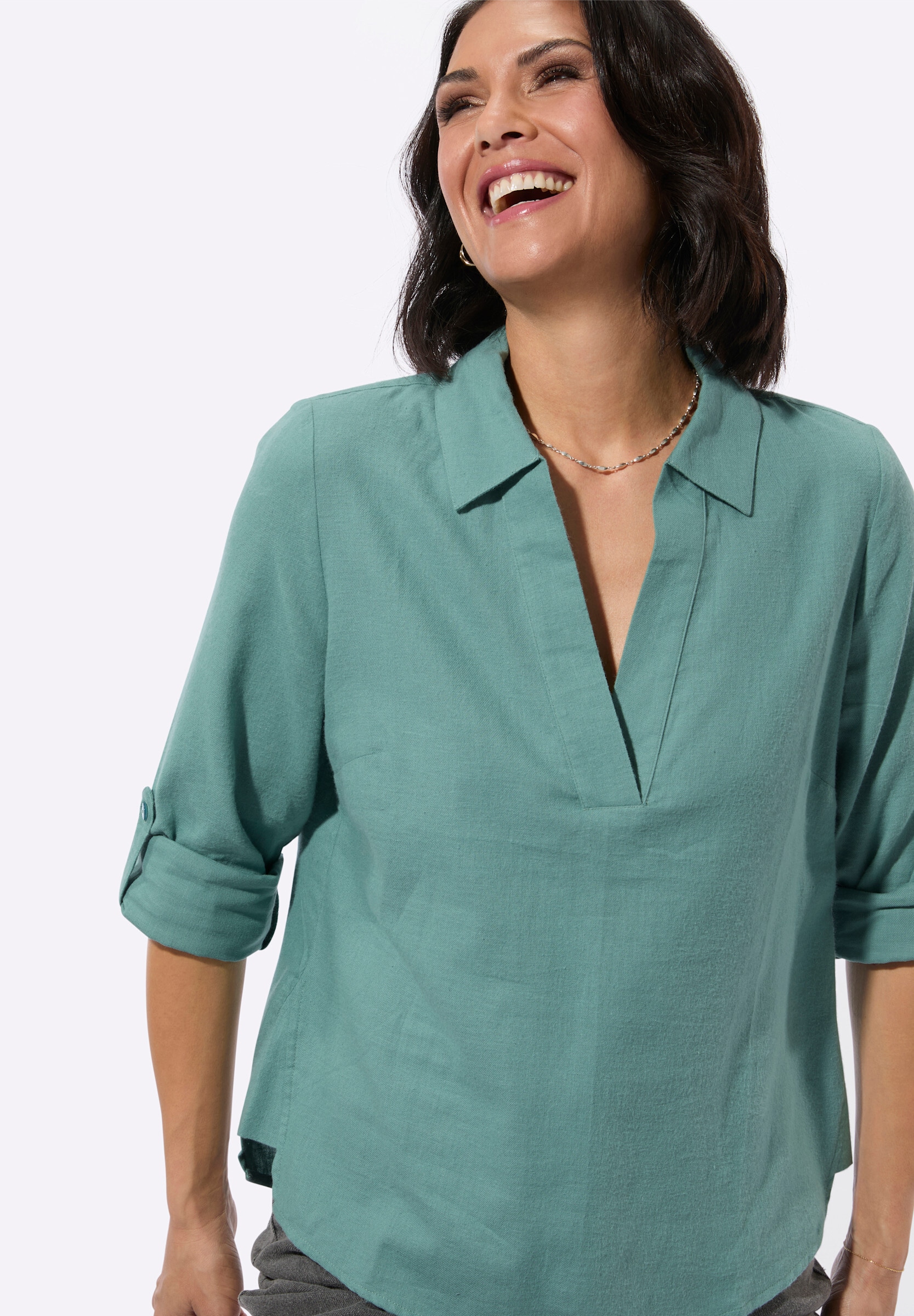 Witt Schlupfbluse »Flanell-Bluse Flanellbluse mit krempelbaren Ärmeln«