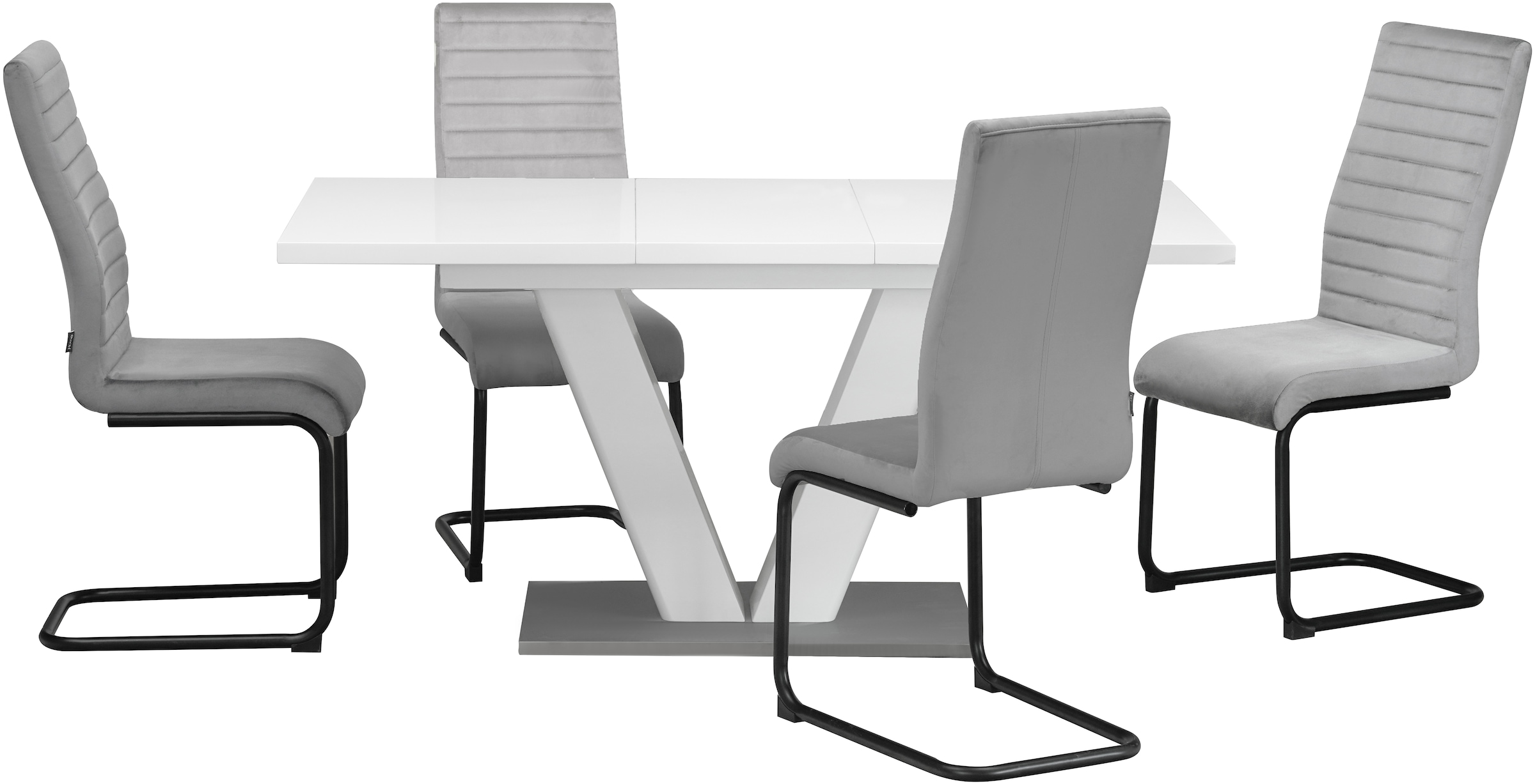 Home affaire Essgruppe »Elbach, TOPSELLER!, OTTOs Choice«, (Set, 5 tlg.), ausziehbar 120-160 cm, Hochglanz, Tischgruppe Freischwinger