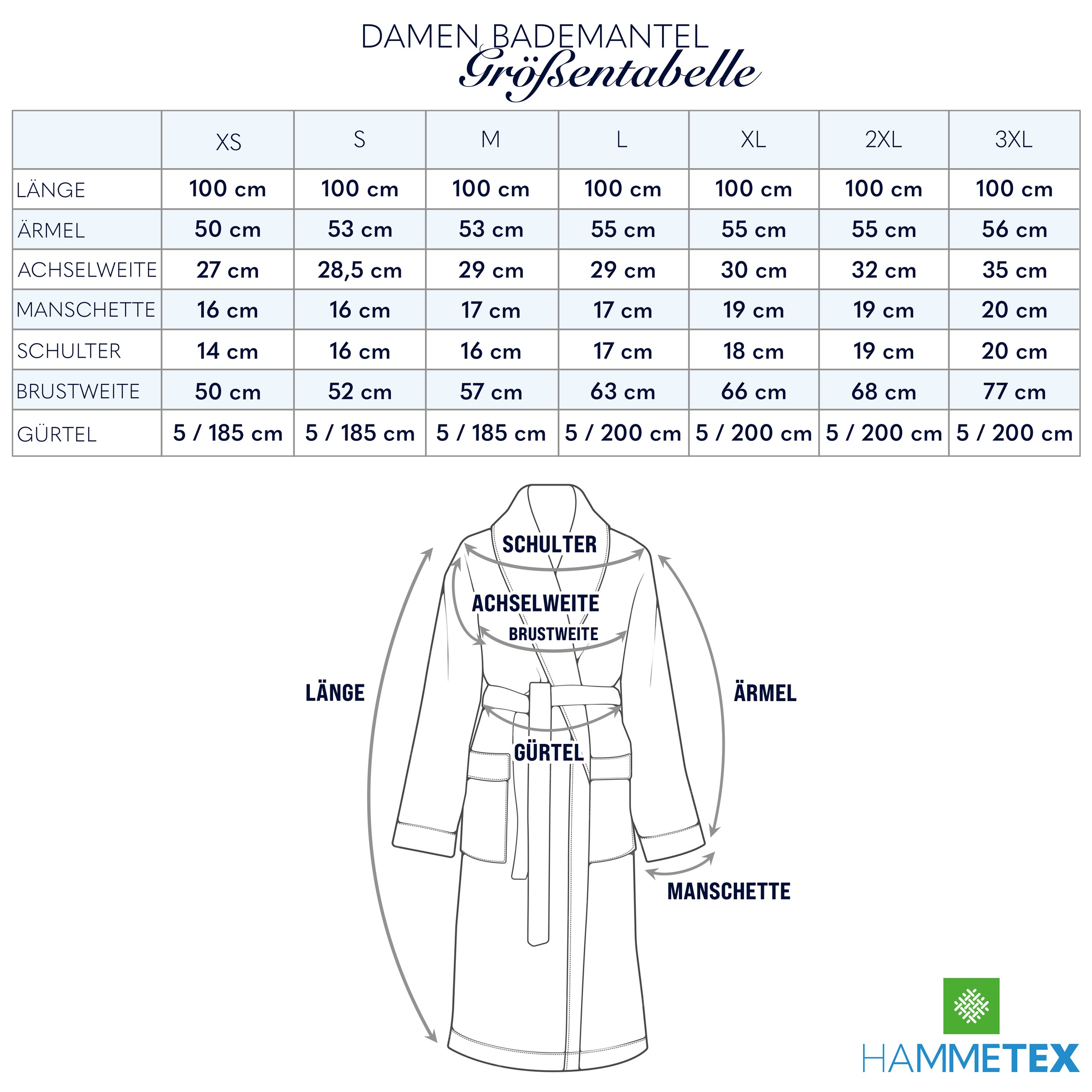 HAMMETEX Damenbademantel »Ren, 100% Baumwolle«
