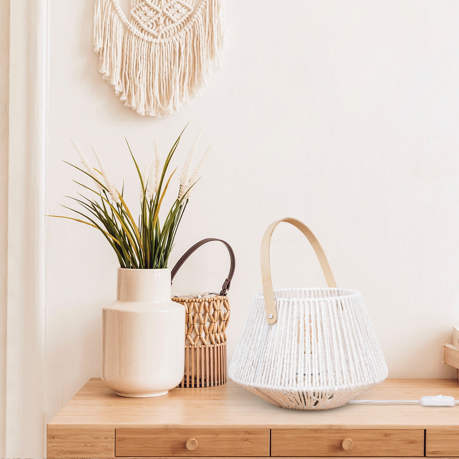Paco Home Tischleuchte »CISCO«, Leuchtmittel E27 | ohne Leuchtmittel, Schreib Nachttisch Lampe Leselampe Lederband Korb E27