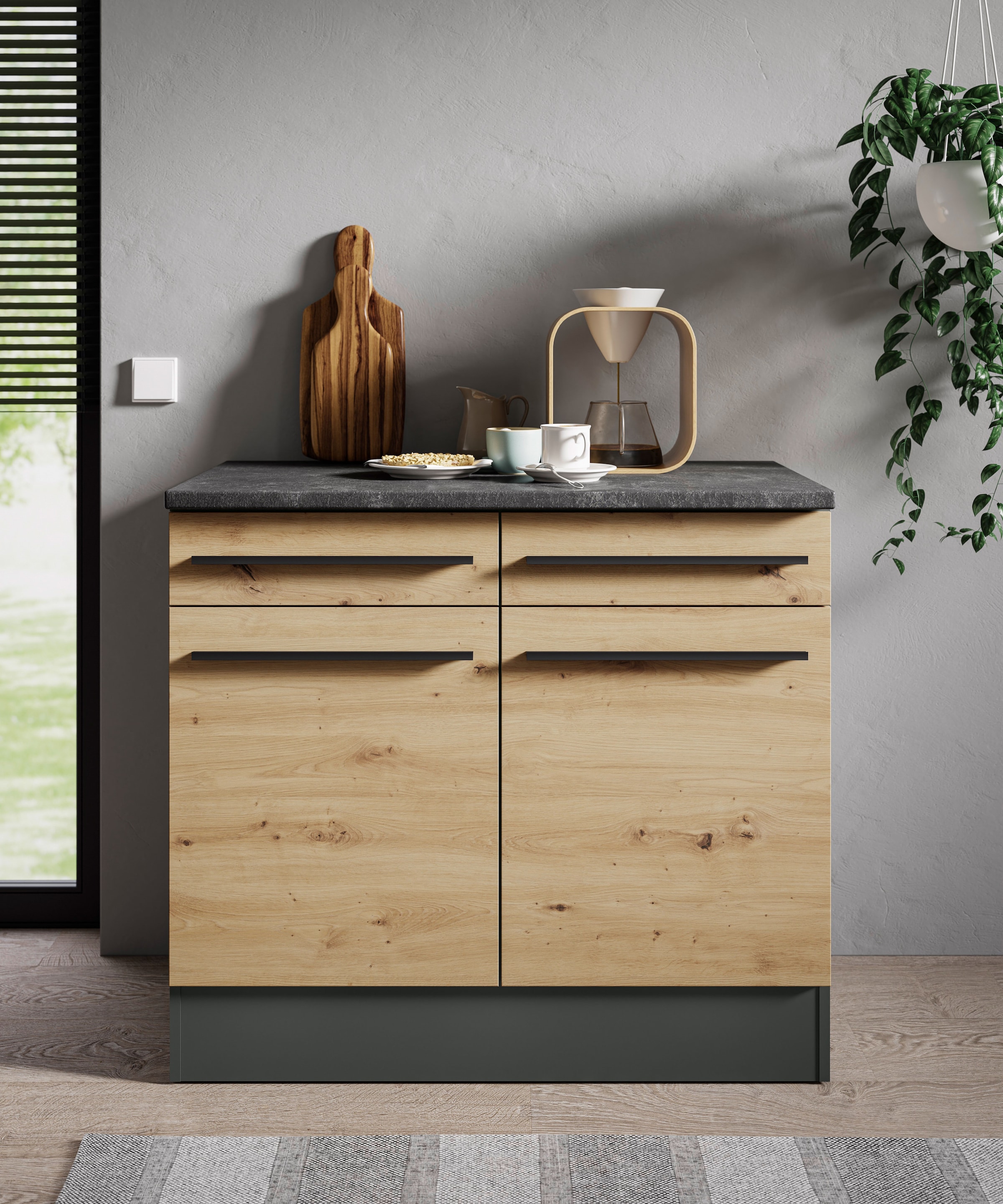 BASIC by Balculina Unterschrank »Jazz 100er Unterschrank, Küschenschrank BxHxT 100x90x60 cm« 1 Stk. tlg. Unterschrank mit 2 Türen , 2 Schubkästen und 2 Einlegeböden