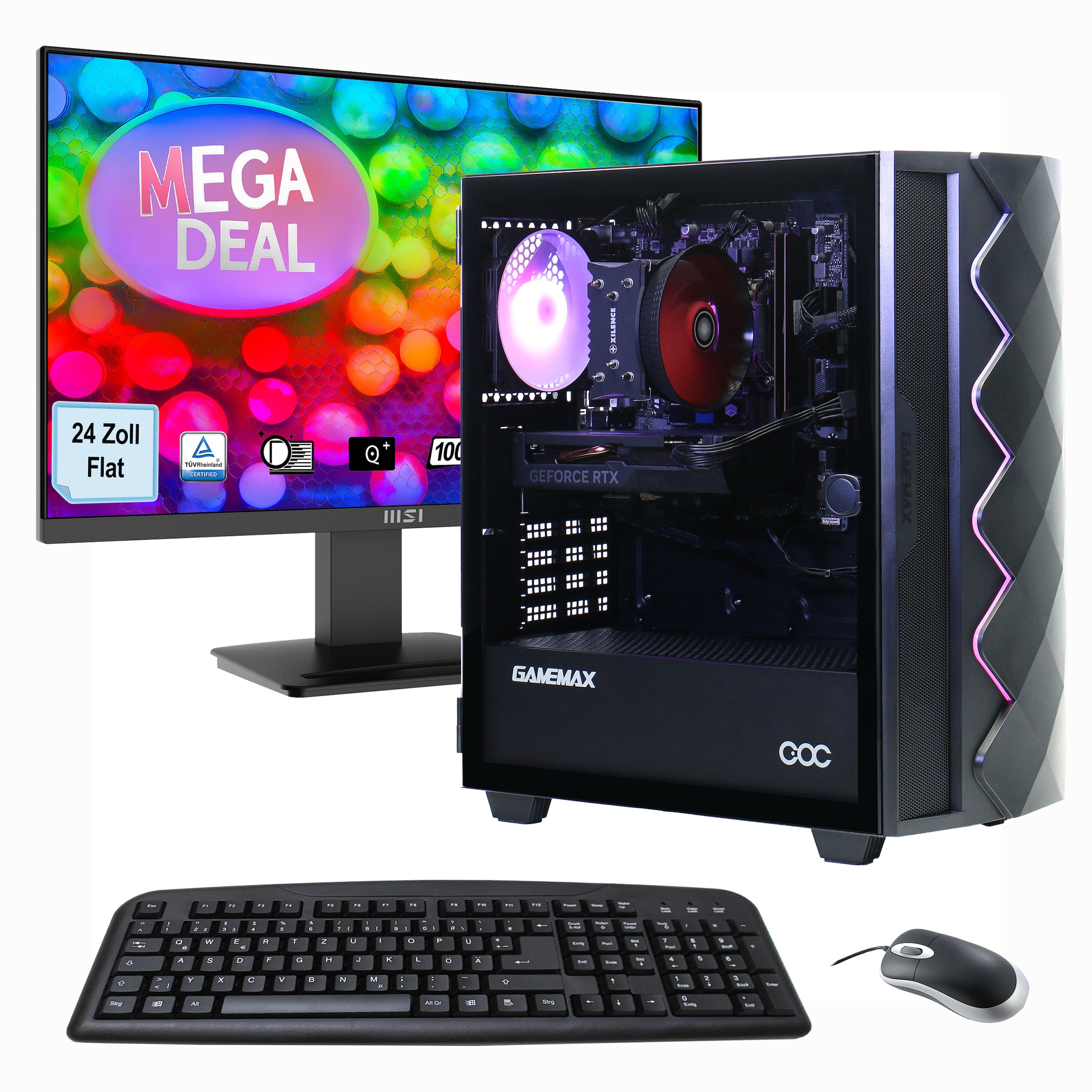 GAMEMAX PC-Komplettsystem »MegaDeal Gaming-PC-Set Diamond BK«, Windows 11 + MSI PRO MP2412DE...