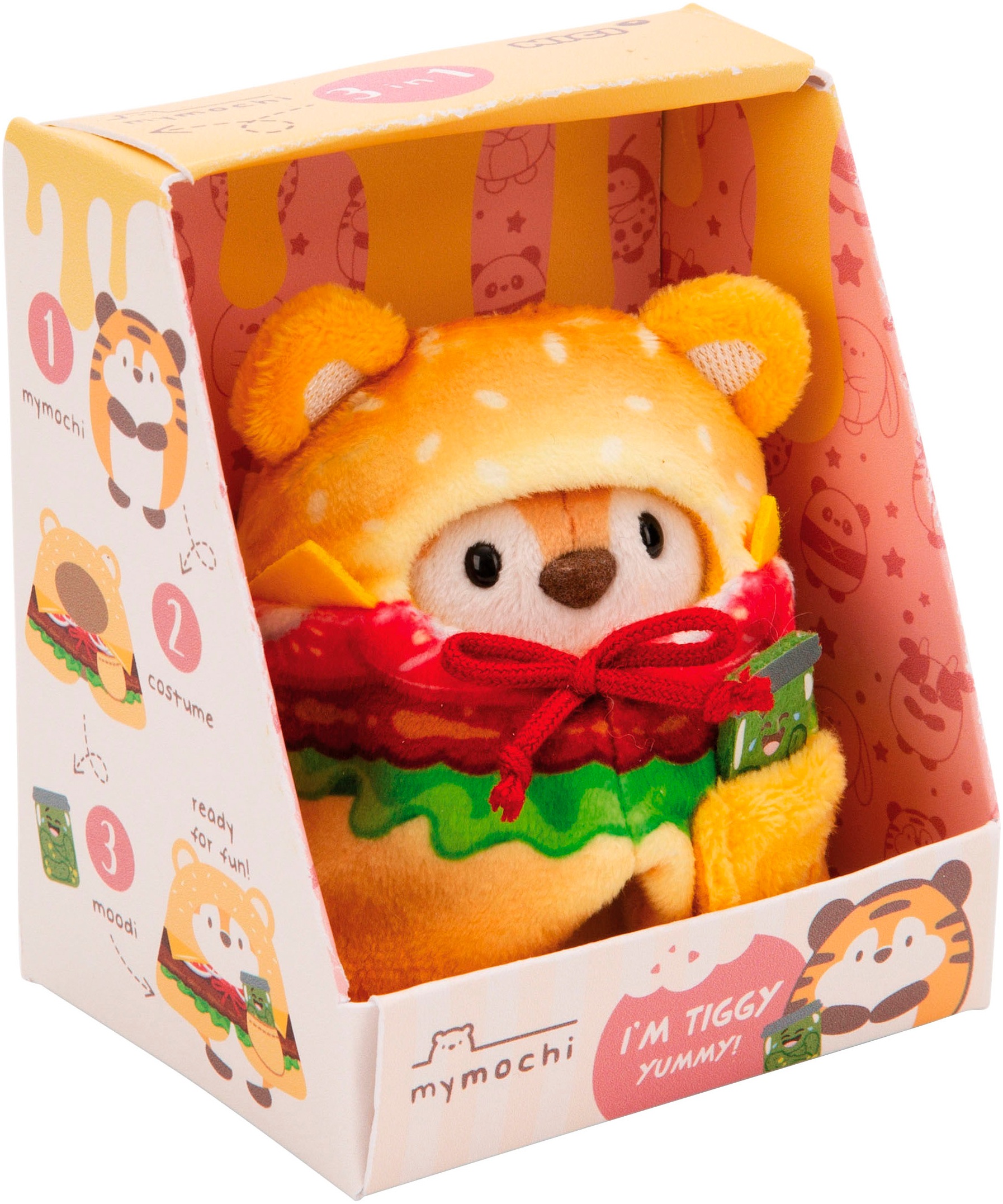 Nici Kuscheltier »mymochi, Set Tiger Tiggy 8 cm mit Gurkenglas und Hamburgerkostüm«