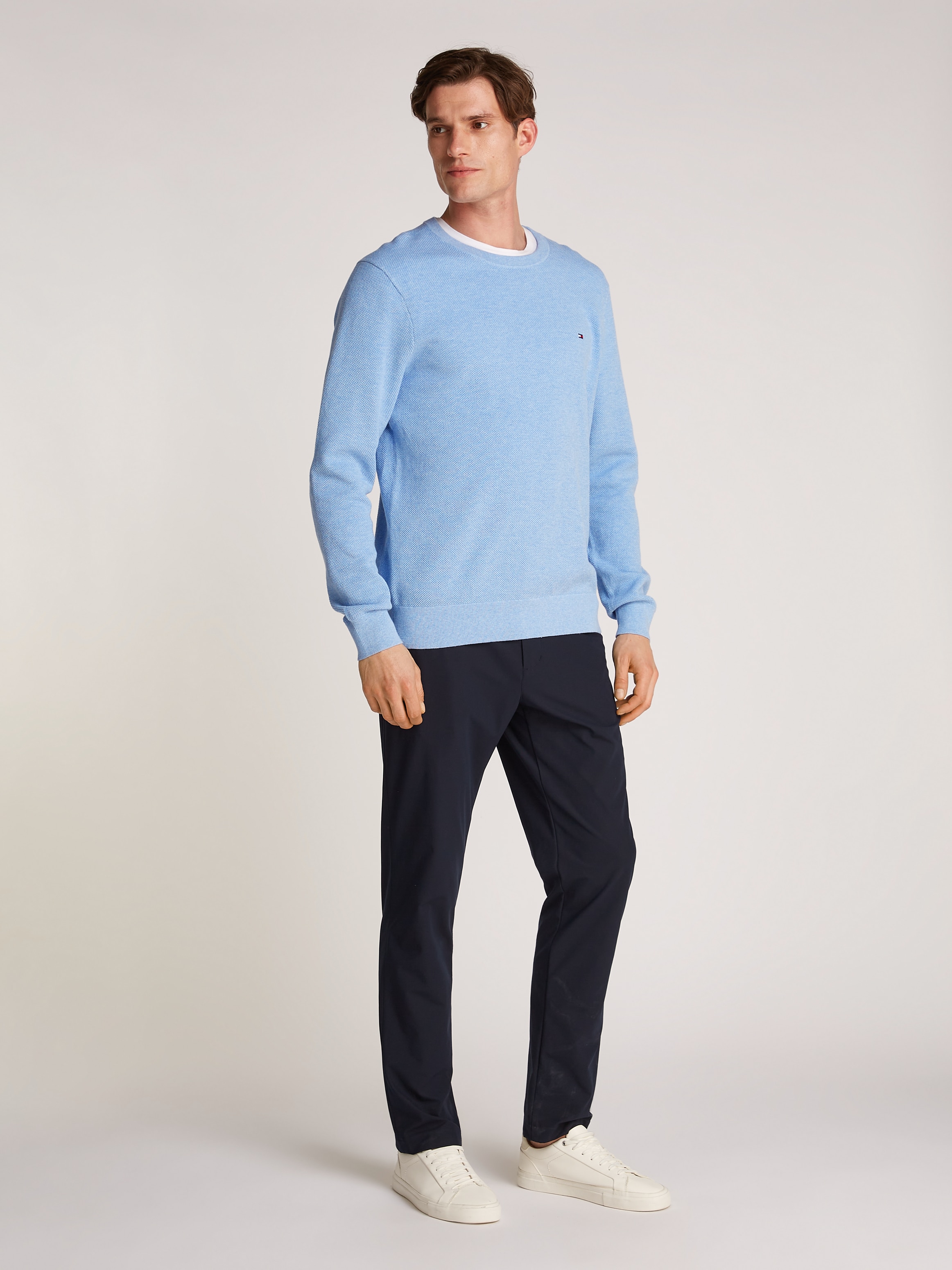 Tommy Hilfiger Rundhalspullover »ESSENTIAL STRUCTURE CREW NECK mit Struktur und Label«, unifarben, casual, regular fit, Baumwolle, Rundhals