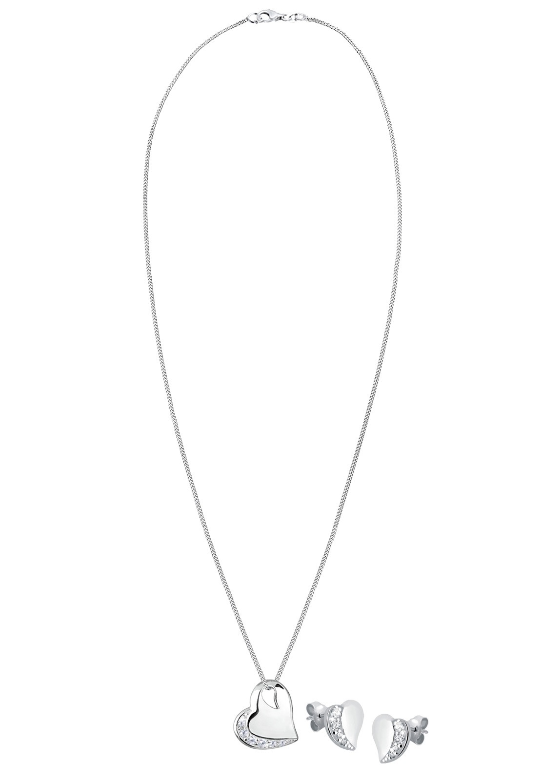 Elli Ohrring und Ketten Set »Schmuckset Herz Zirkonia Weiß 925 Sterling Silber«