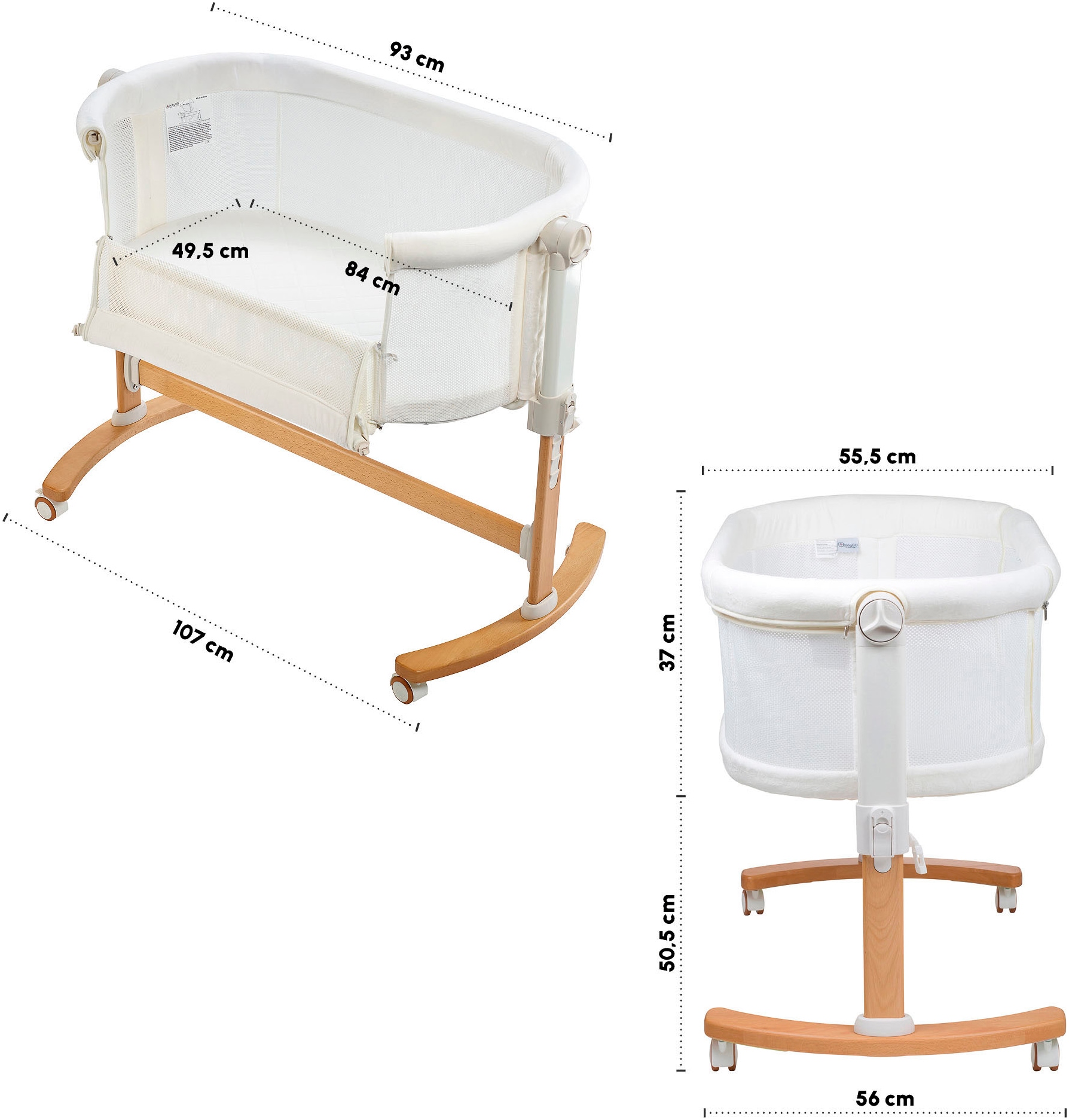 BabyGo Beistellbett »Amila, beige white«, mit Schaukelfunktion