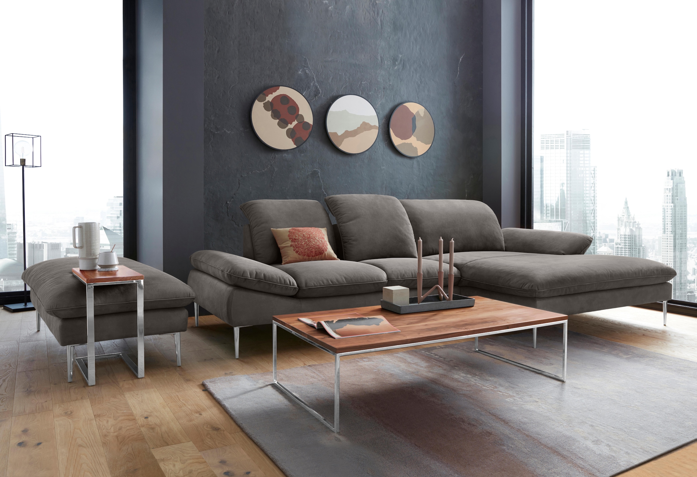 W.SCHILLIG Ecksofa »enjoy&MORE, Designsofa, elegant und bequem, L-Form«, mit Sitztiefenverstellung, Füße Chrom glänzend, Breite 310 cm