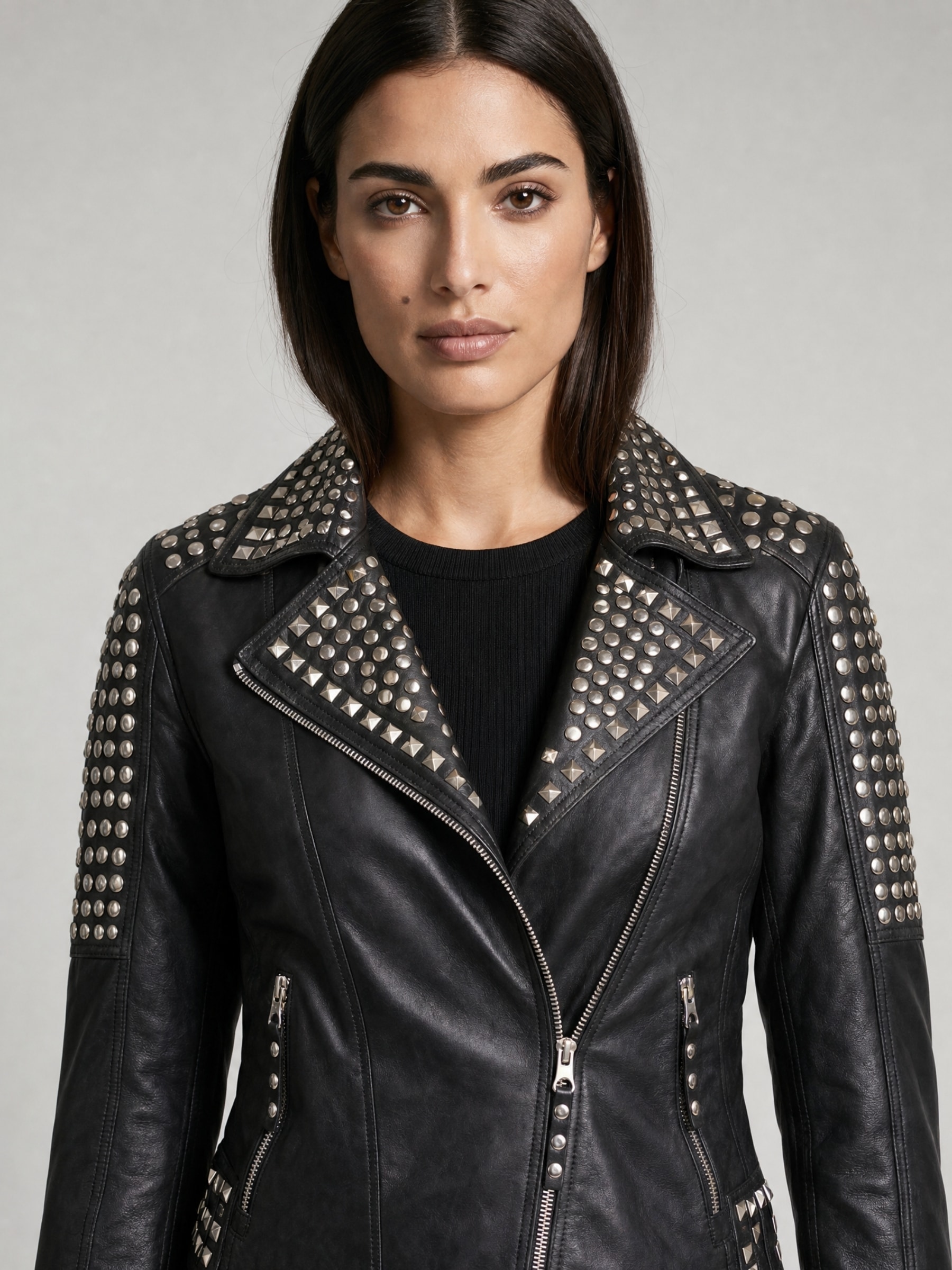 RICANO Bikerjacke »Lederjacke studd« ohne Kapuze Handgefertigt aus echtem Leder