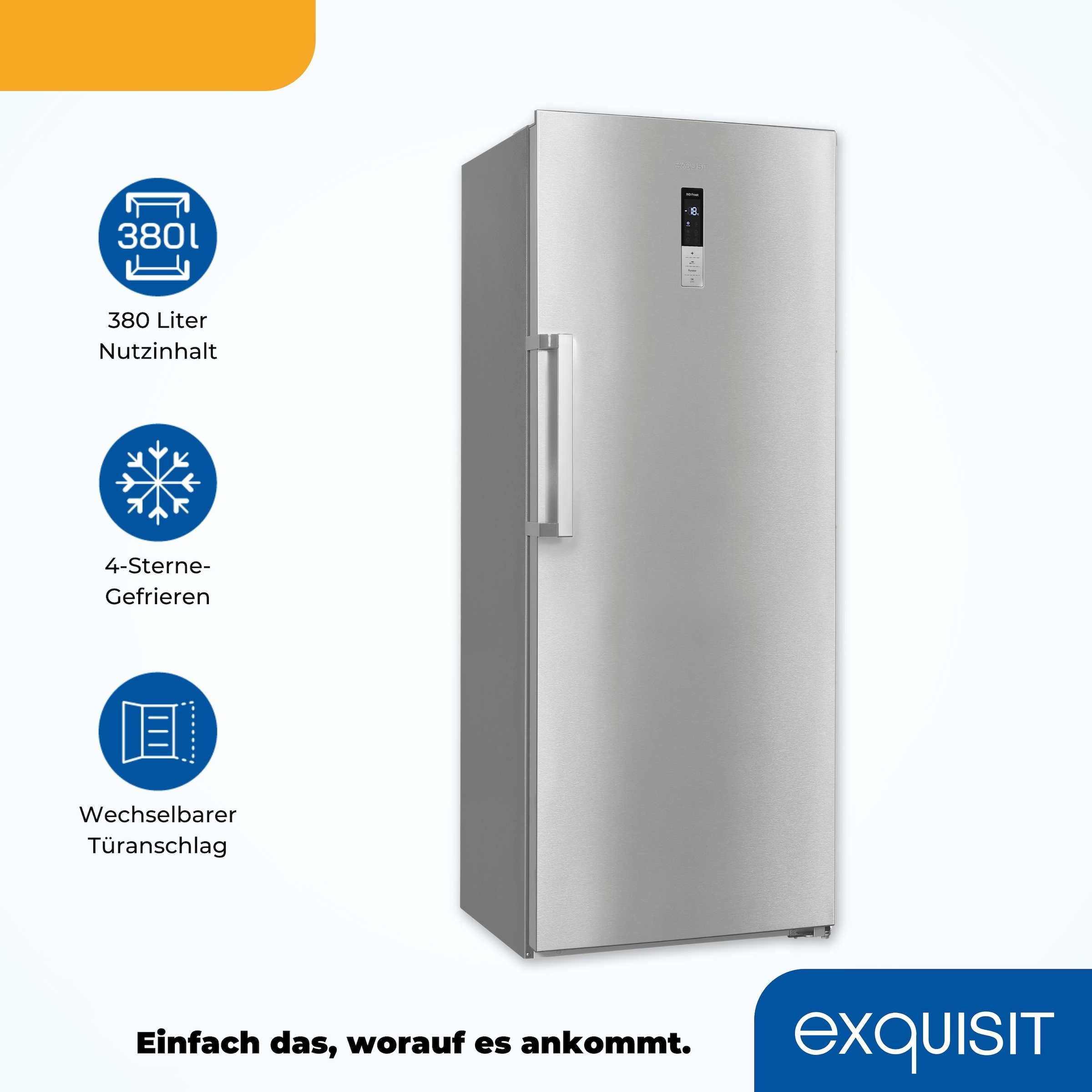 exquisit Gefrierschrank »GS380-NF-H-050E inoxlook«, 185,5 cm hoch, 71 cm breit, Türanschlag wechselbar