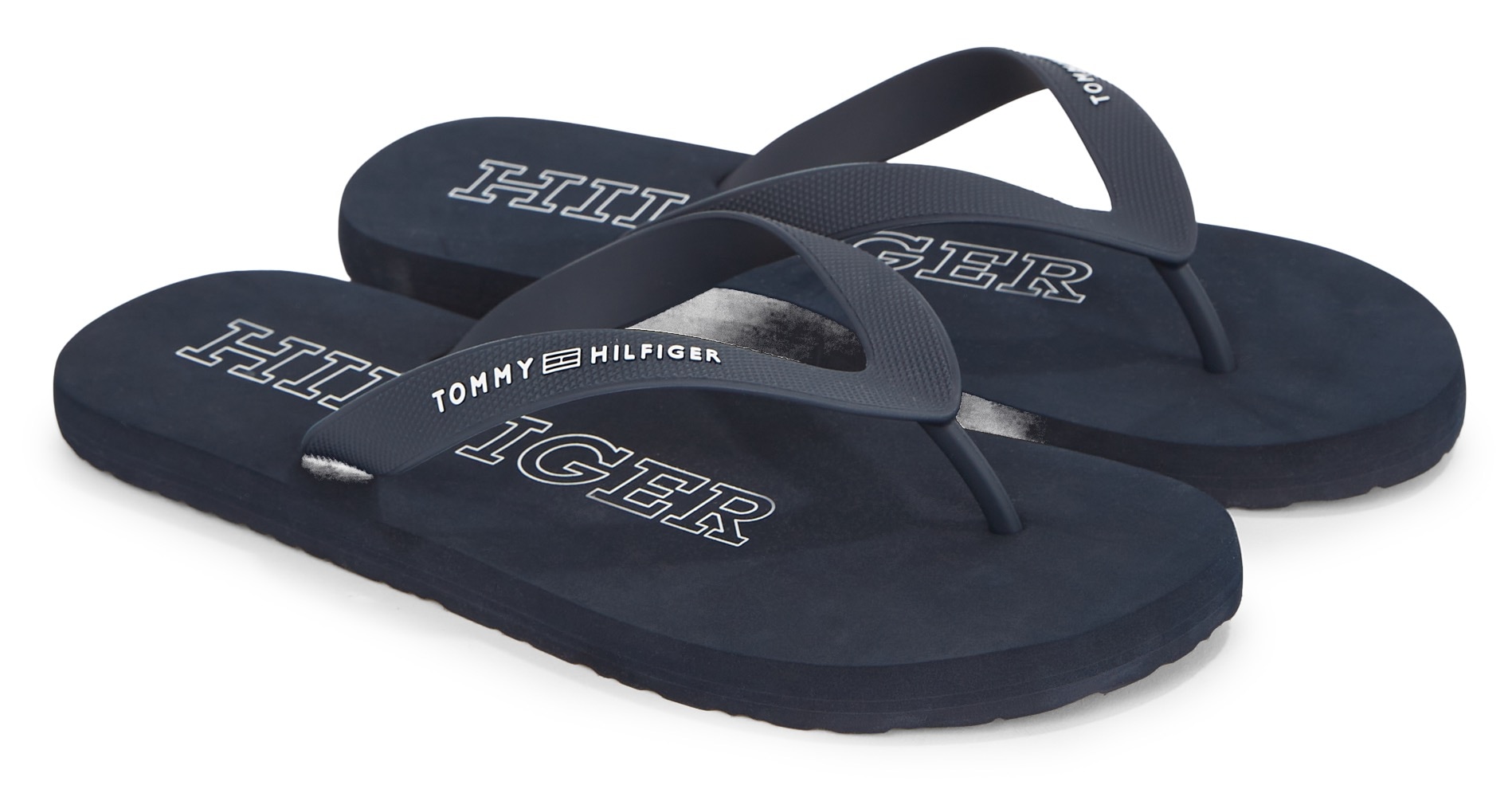 Tommy Hilfiger Zehentrenner »RUBBER HILFIGER BEACH SANDAL«, Sommerschuh, Schlappen, Poolslides, Badeschuh, mit Logoschriftzug