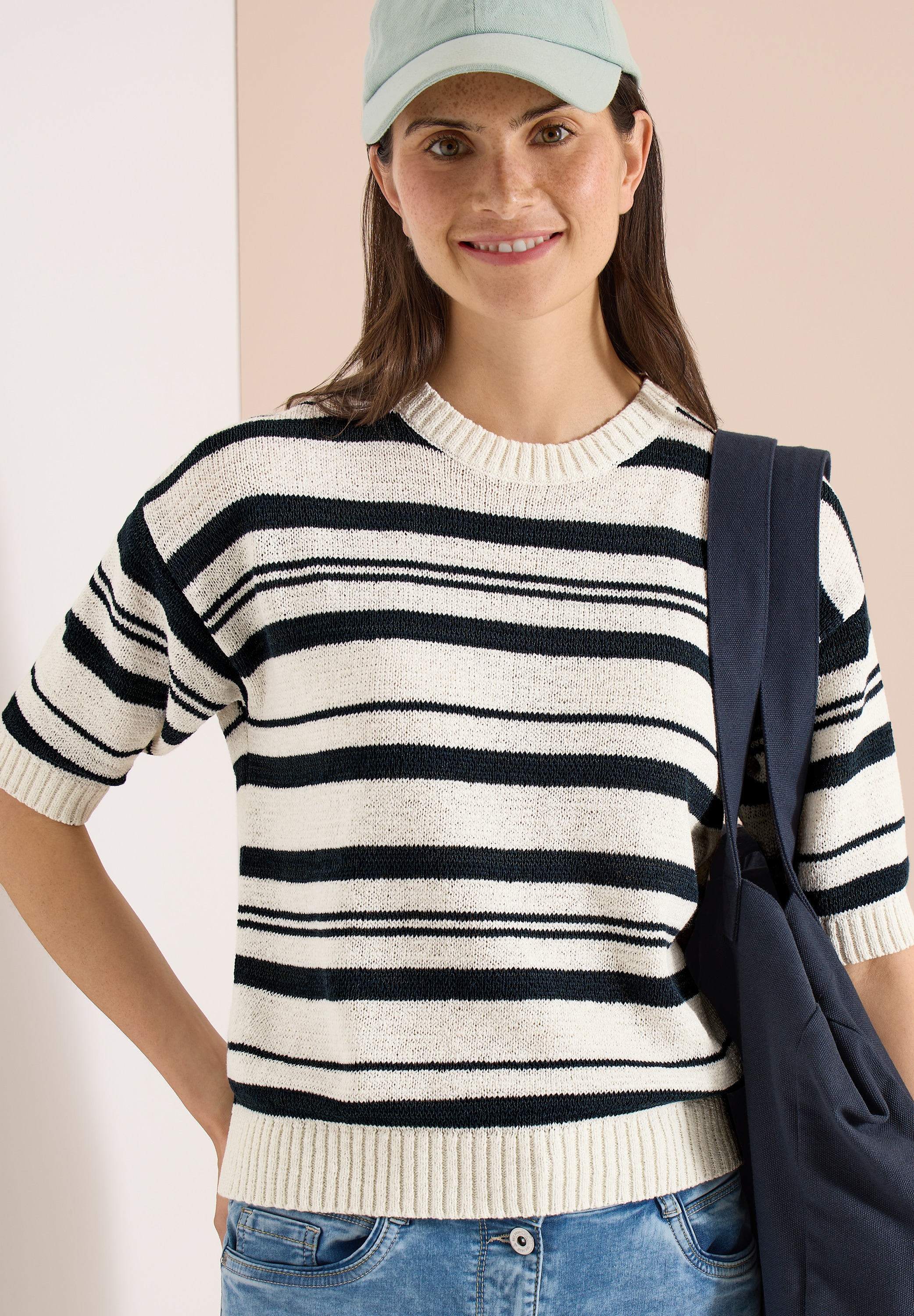 Cecil Kurzarmpullover im Streifendessin, Sommerstrick