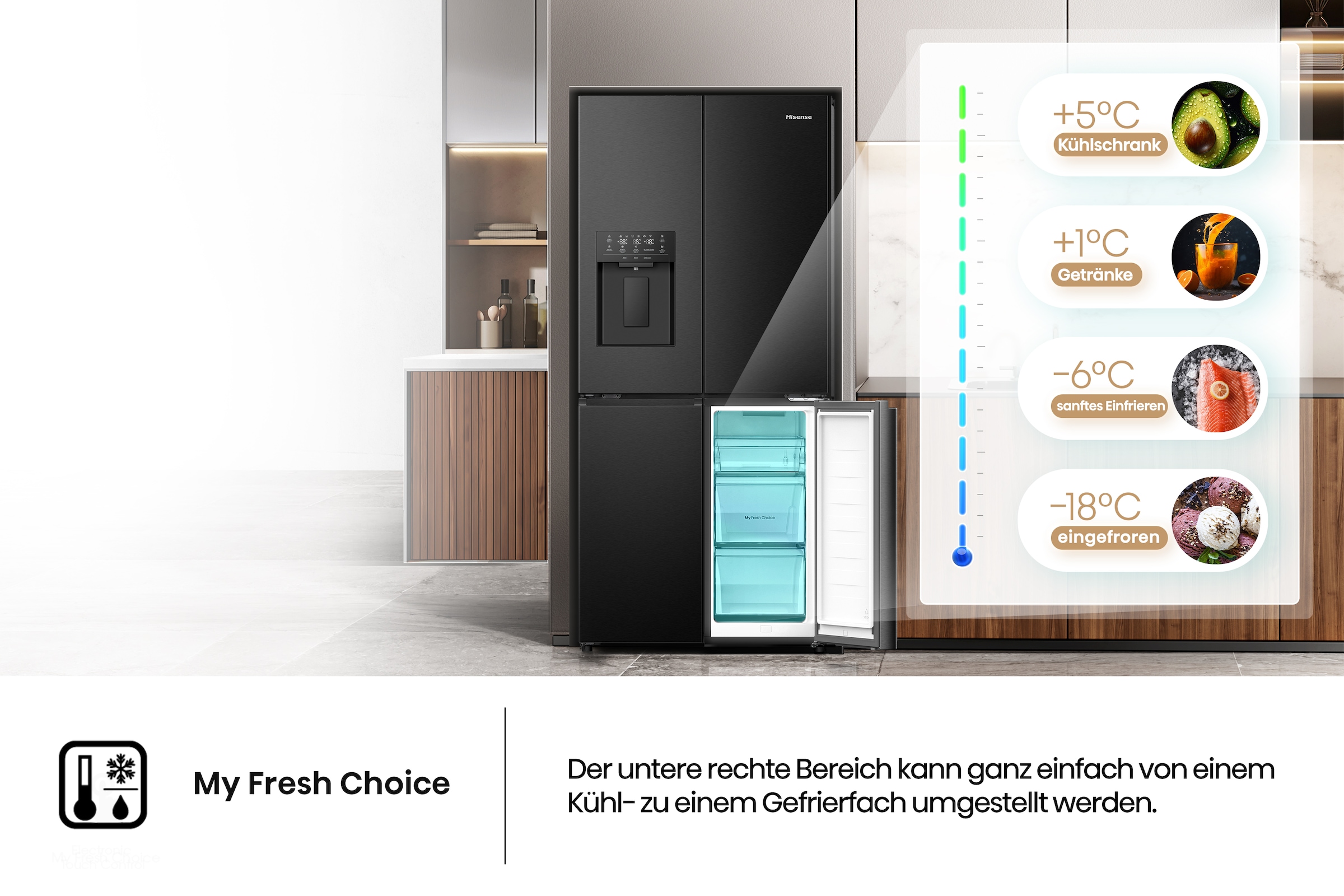 Hisense Multi Door »RQ5P470SYFD«, Wasser-/Eisspender