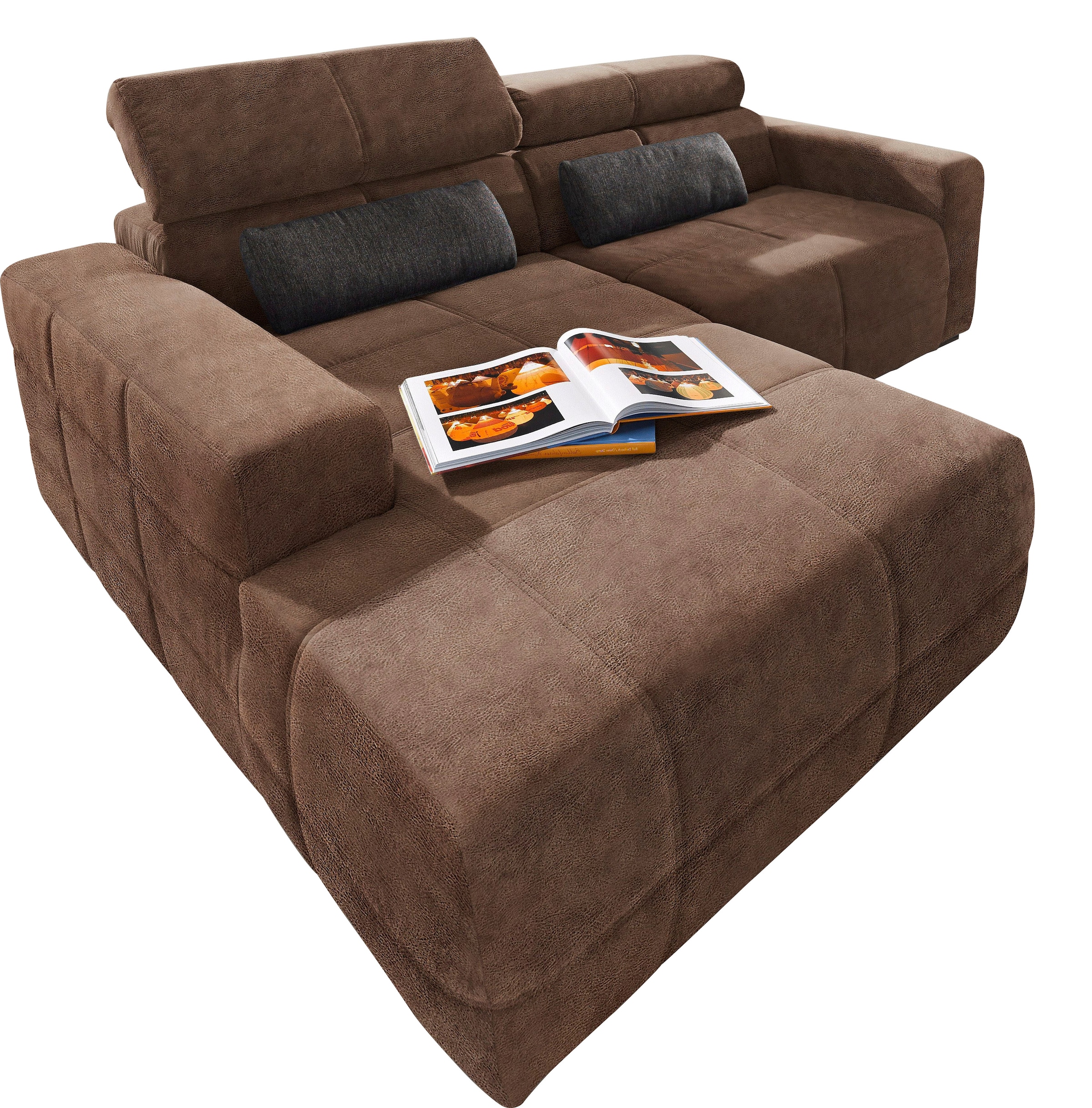 DOMO collection Ecksofa »Brandon B/T: 214/175 cm, belastbar bis 140kg/ Sitz, L-Form«, Luxus-Microfaser in Lederoptik, braun
