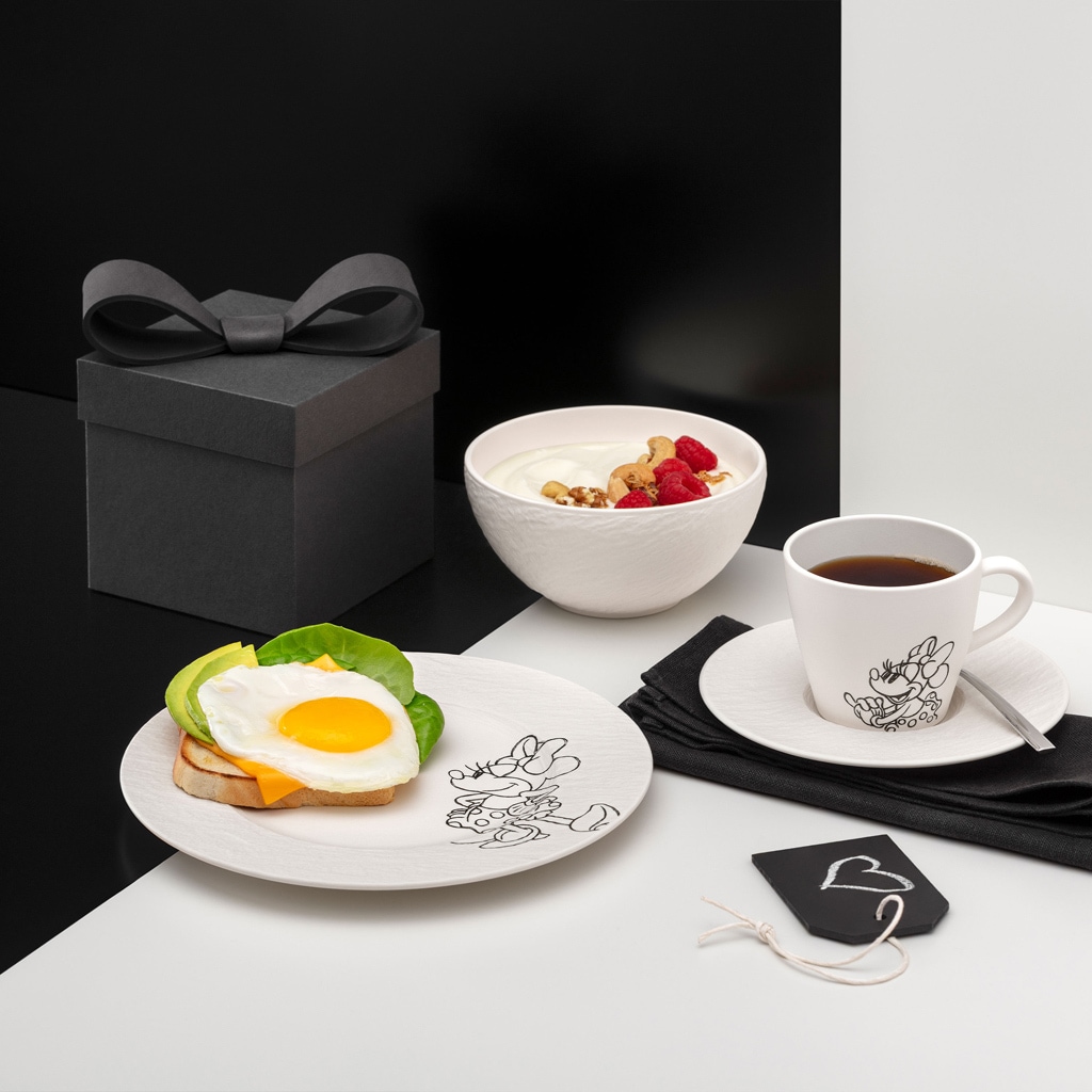 Villeroy & Boch Geschirr-Set »Frühstücks-Set Manufacture Rock blanc - Mickey Mouse 4er Set weiß« Spülmaschinenfest, Mikrowellensicher