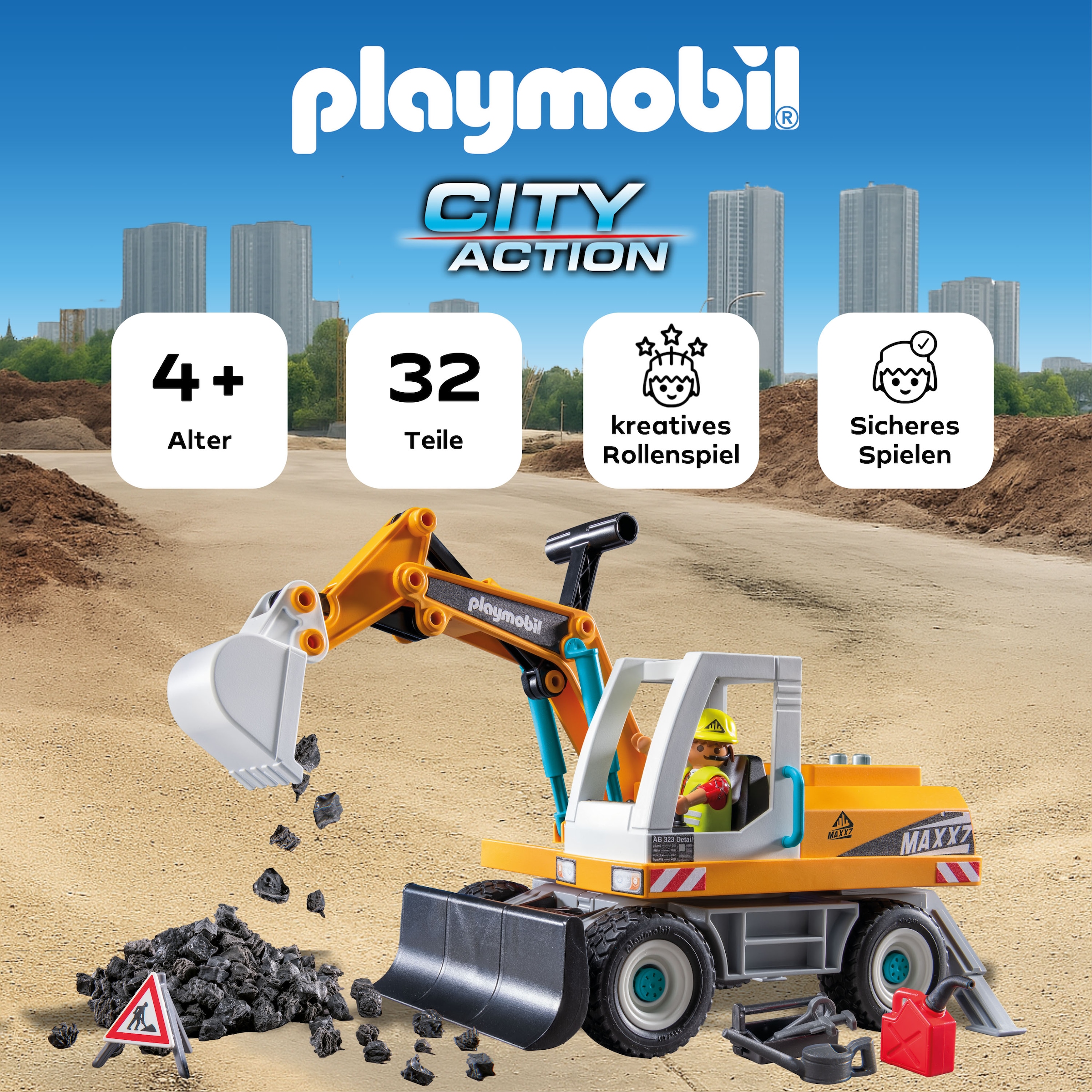 Playmobil® Konstruktions-Spielset »Großer Bagger (71749), Playmobil Action Heroes«, (32 St.), Made in Germany