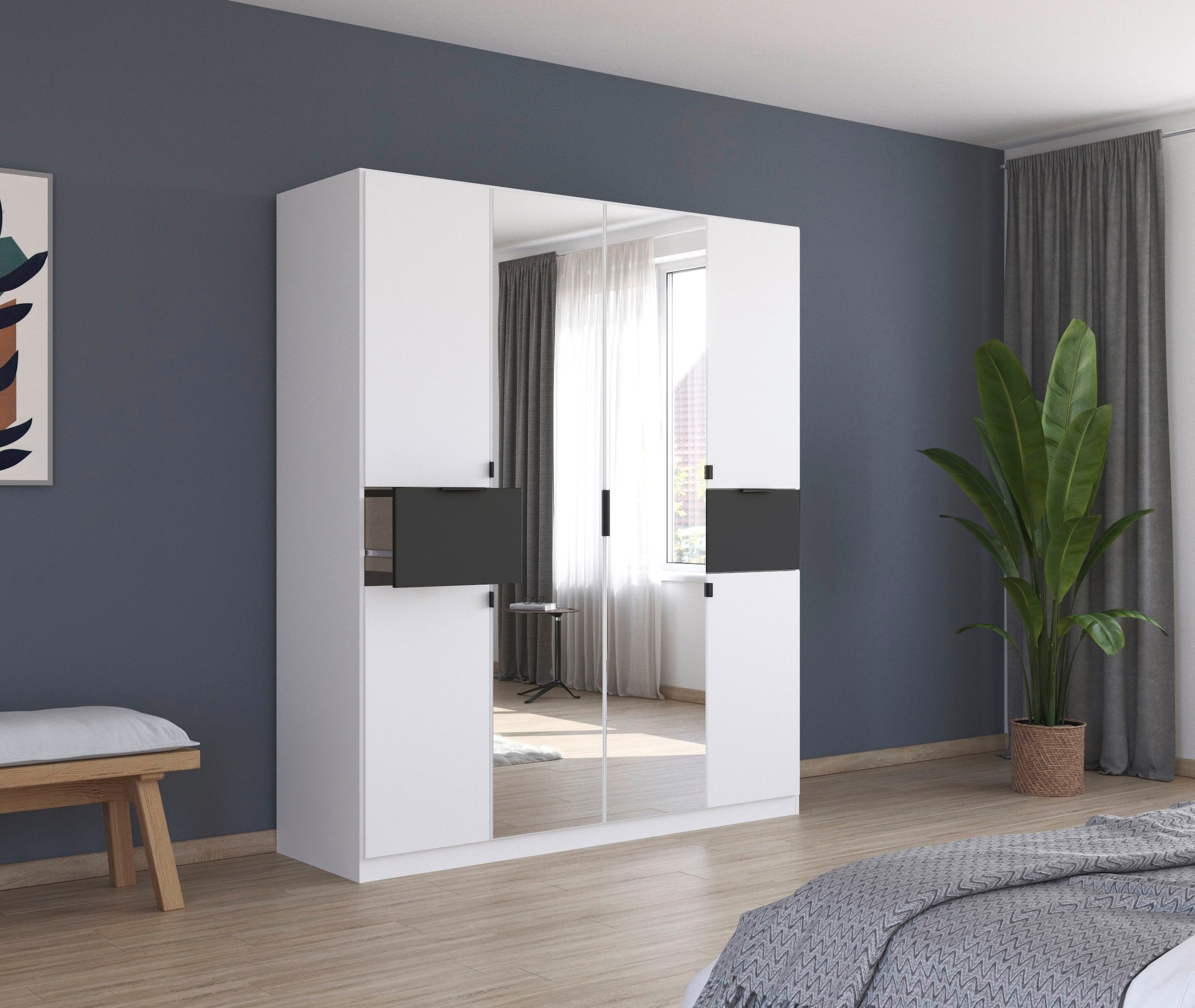 rauch Drehtürenschrank »Kleiderschrank Schrank Garderobe Wäscheschrank TICAO«, (Schubladen in der Höhe variabel positionierbar), mit 2 geräumigen Schubladen, viel Stauraum MADE IN GERMANY