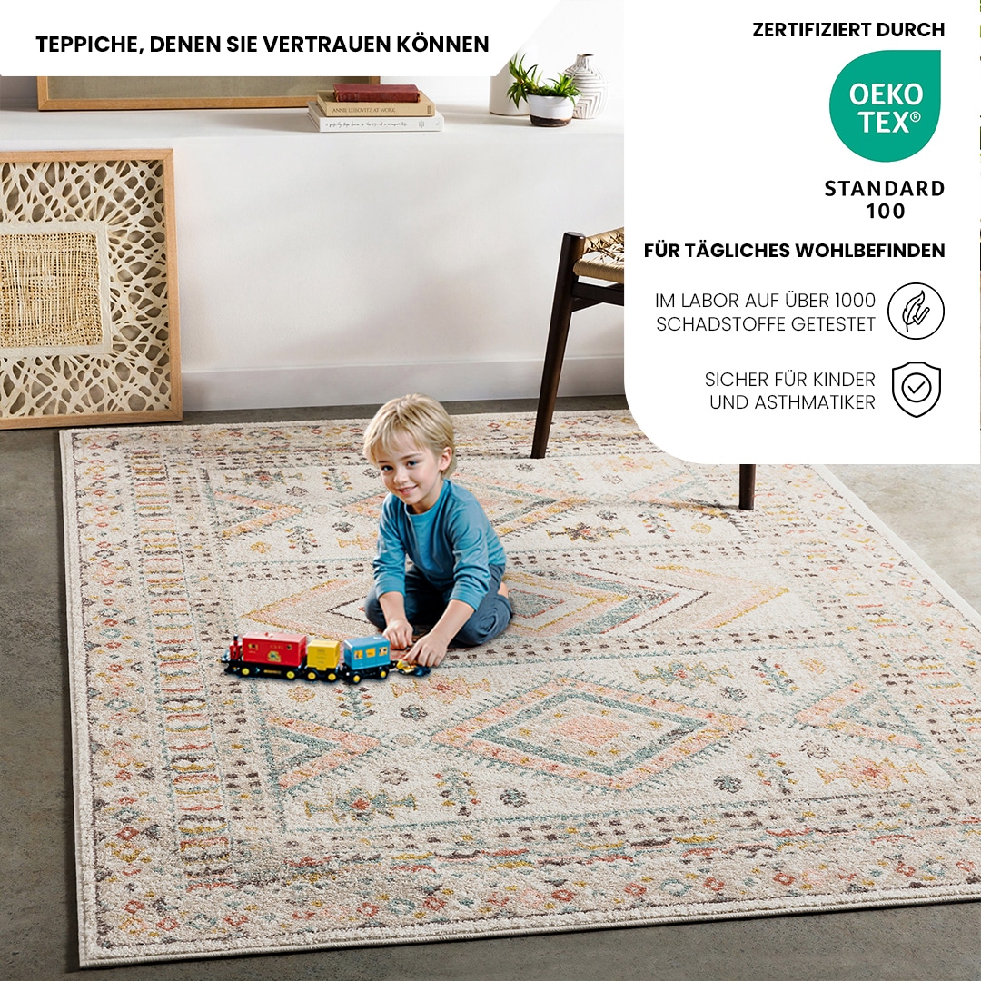 Livabliss Teppich »JAIPUR« rechteckig 13 mm Höhe Skandinavischer Teppich, Kurzflor Boho-Wohnzimmerteppich, Läufer