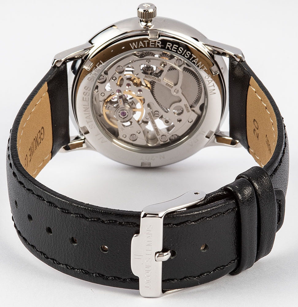 Jacques Lemans Mechanische Uhr »Retro Classic, N-207ZA«, Armbanduhr, Herrenuhr, Handaufzug, skelettiertes Zifferblatt