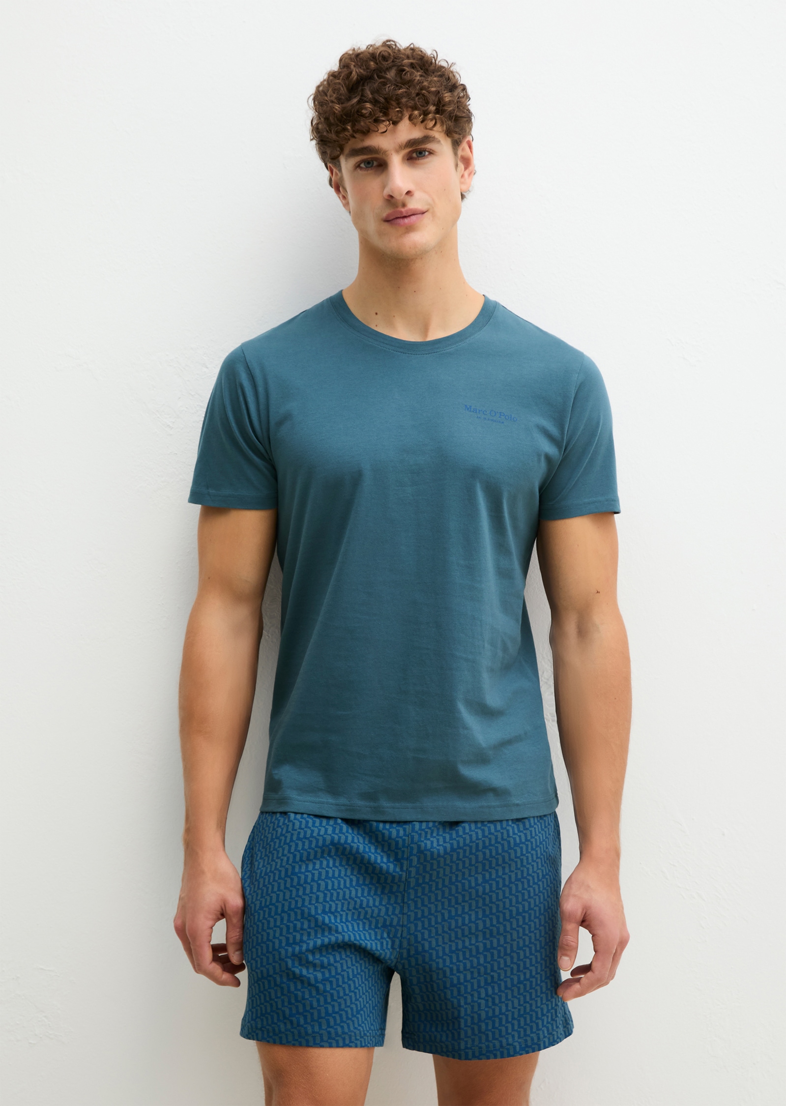 Marc O'Polo Shorty 2 tlg. mit kurzem Arm, Rundhalsausschnitt und gemusterter Hose