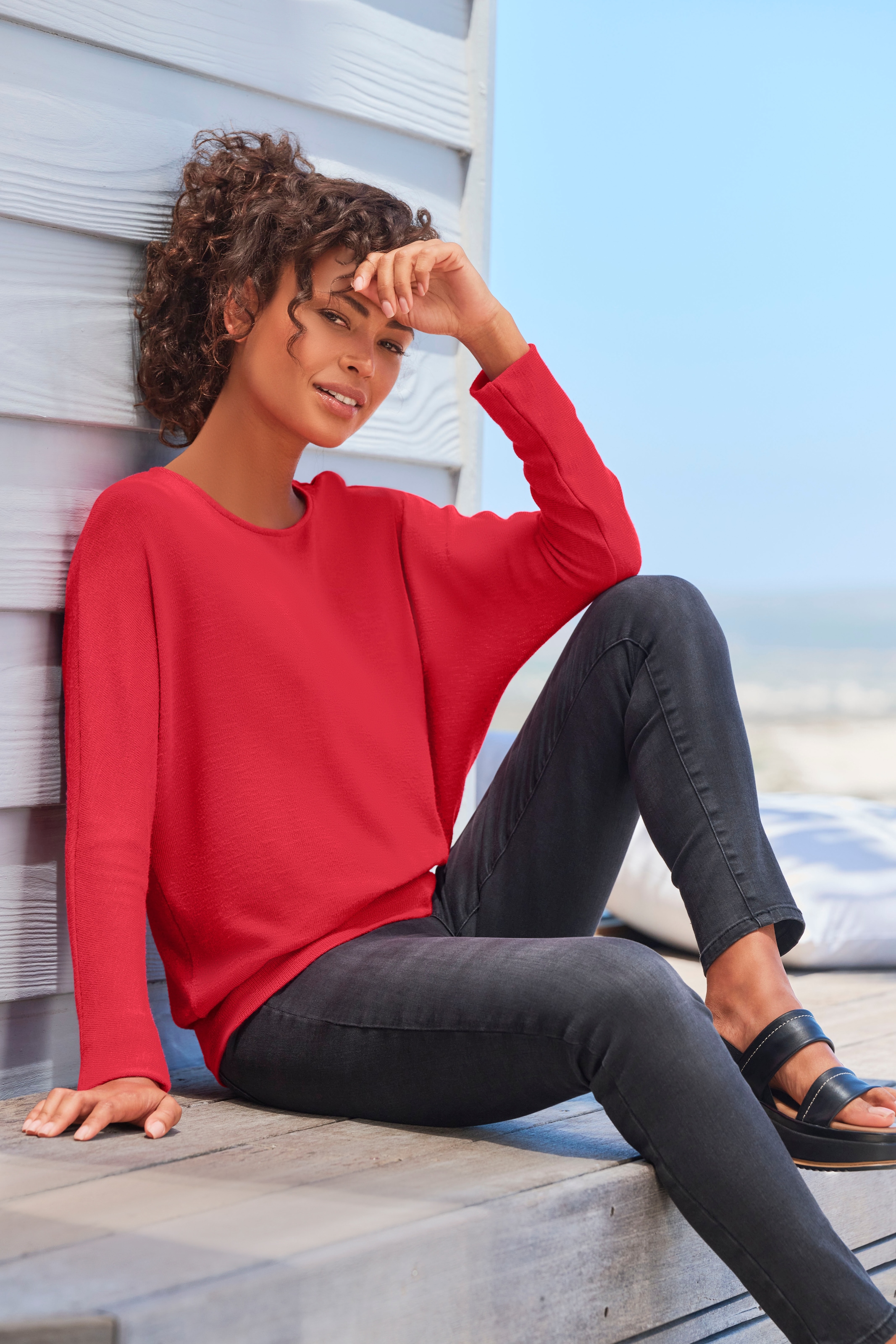 Vivance Langarmshirt »mit breitem Bund«, aus strukturiertem Feinstrick mit Viskose