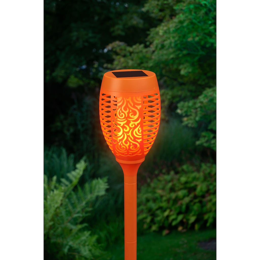 BONETTI LED Gartenfackel, LED Solar Gartenfackel orange mit realer Flamme