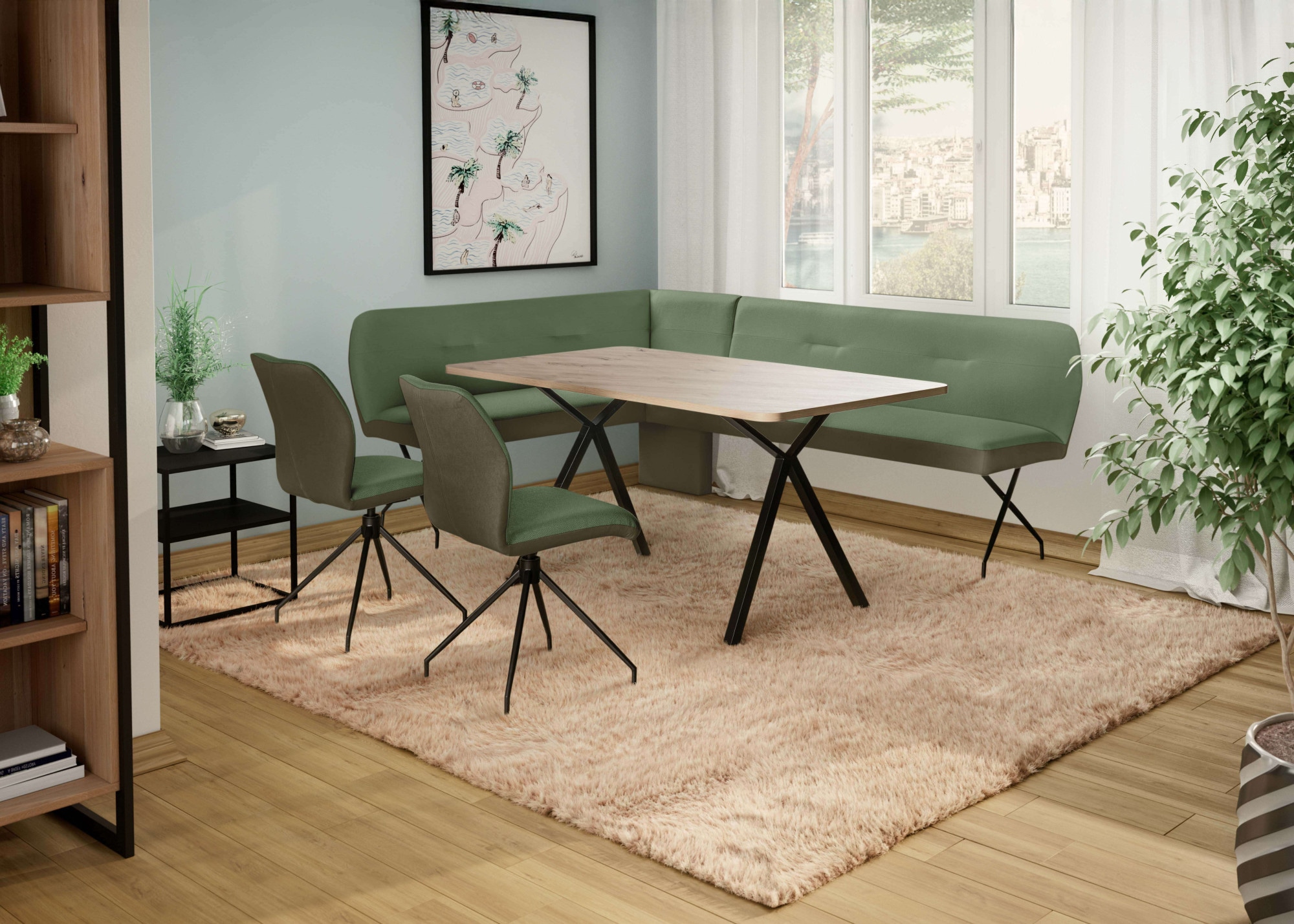 OTTO home Eckbank »Bruna Esszimmerbank, Bank, Küchenbank, Polsterbank« Mattschwarzes Metallgestell, 2-Stoff-Design, Wellenfederung im Sitz