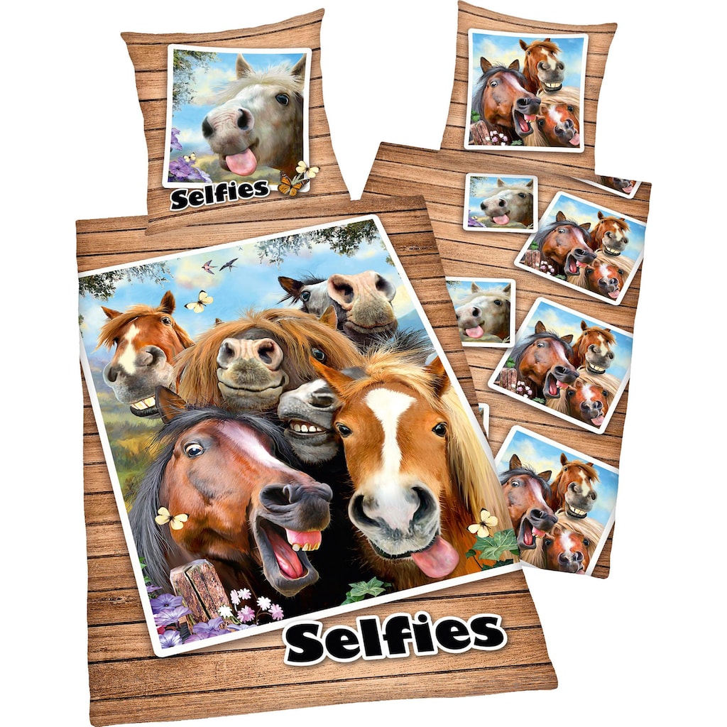 Kinderbettwäsche »Selfies Pferde«, (2 tlg.)