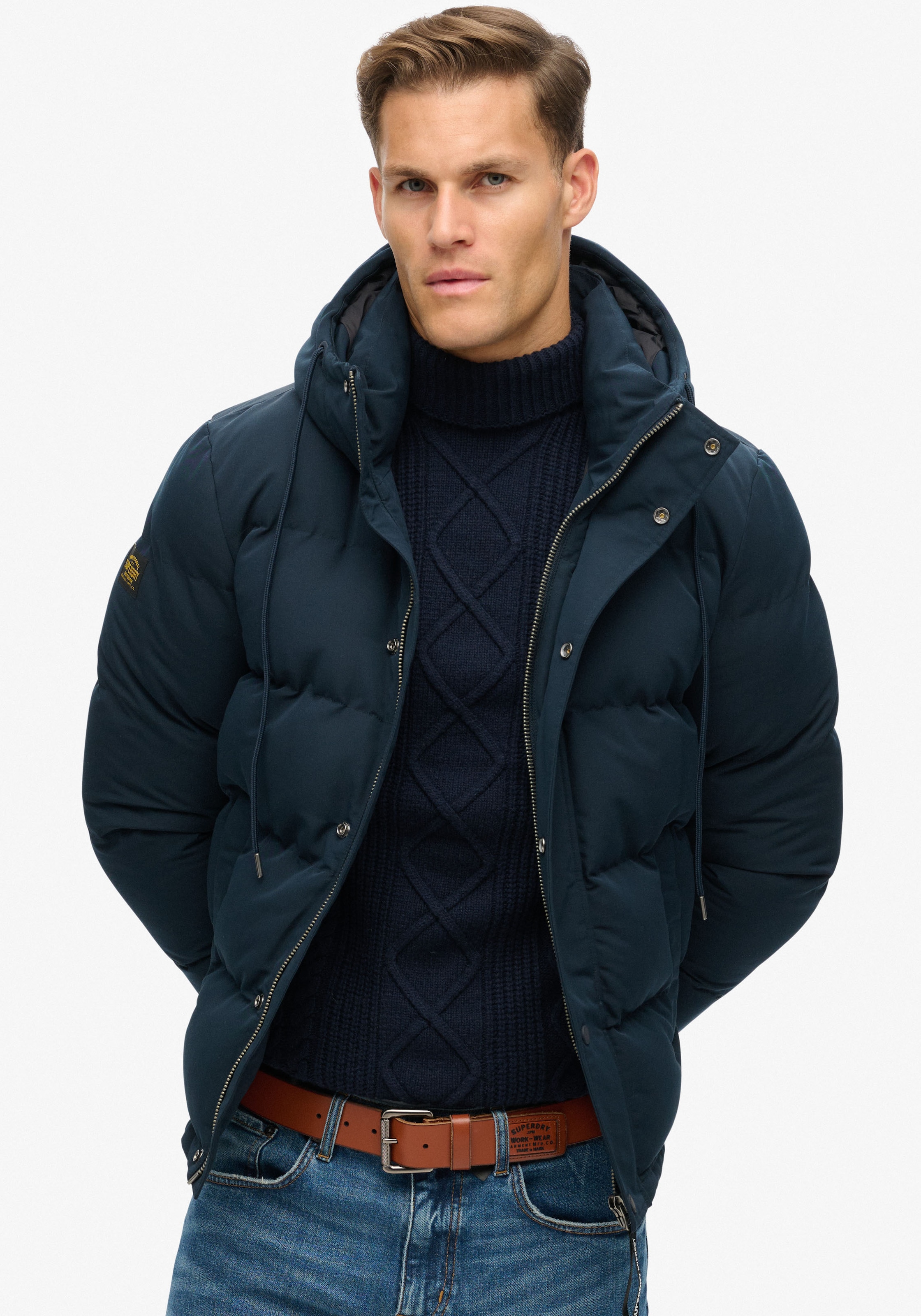 Superdry Herren Steppjacke »Everest Hooded Puffer Jacket« mit Kapuze in blau, Größe 3XL