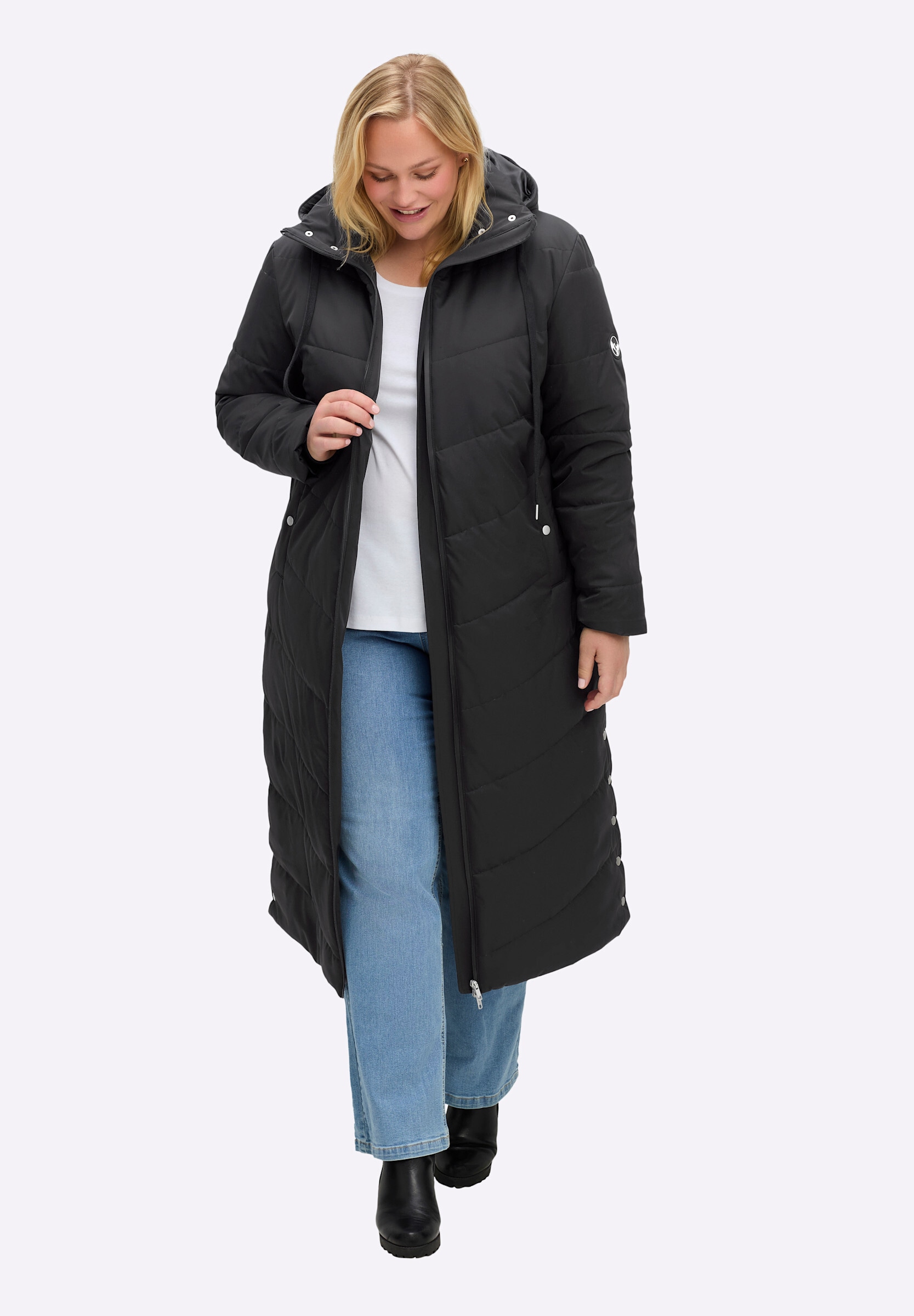 Sheego Steppjacke »Steppmantel Steppmantel mit Stehkragen und Kapuze« Abnehmbare Kapuze