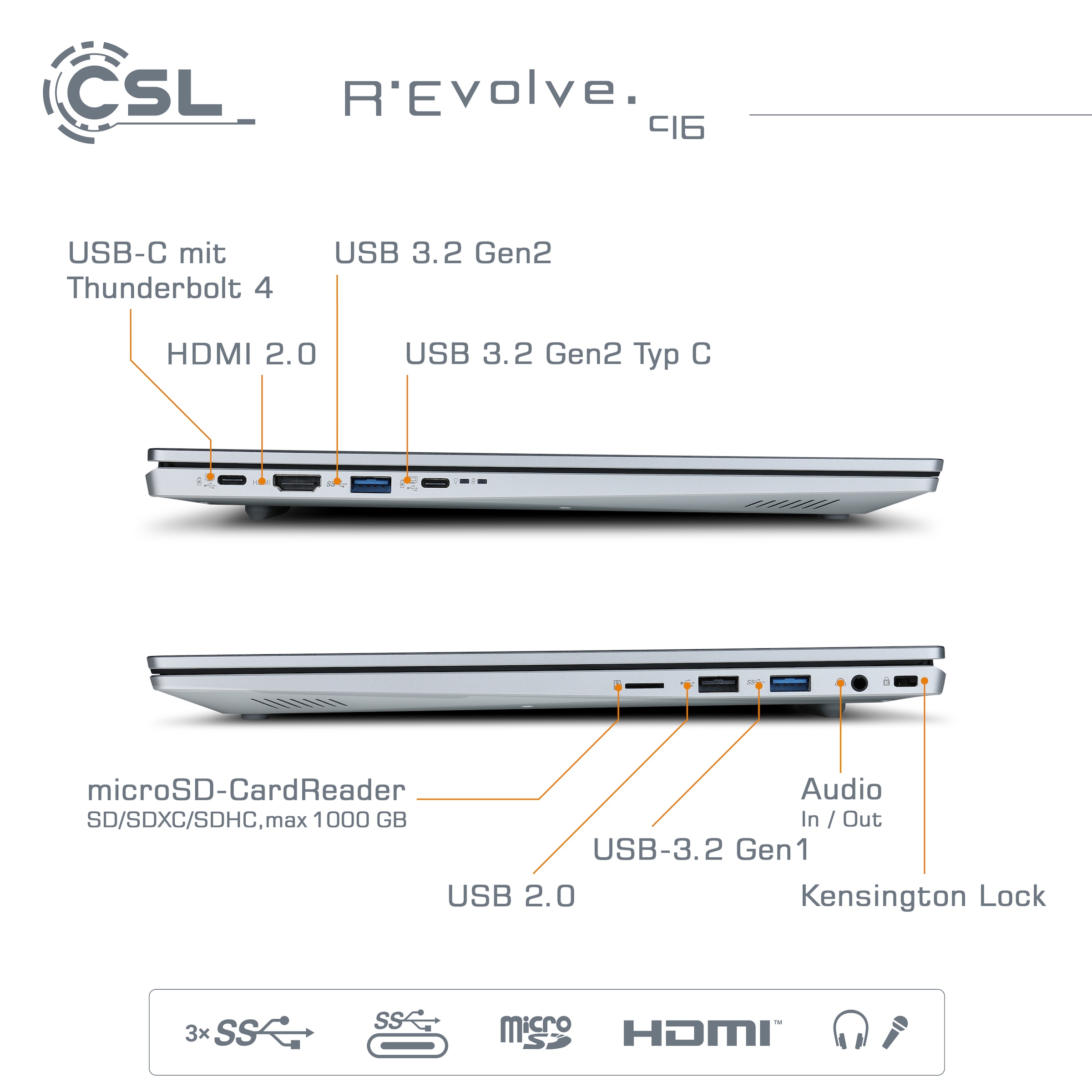 CSL Notebook »R'Evolve C16«, 40,64 cm, / 16 Zoll, Intel, Core i5, Iris Xe 80EU, 2000 GB SSD
