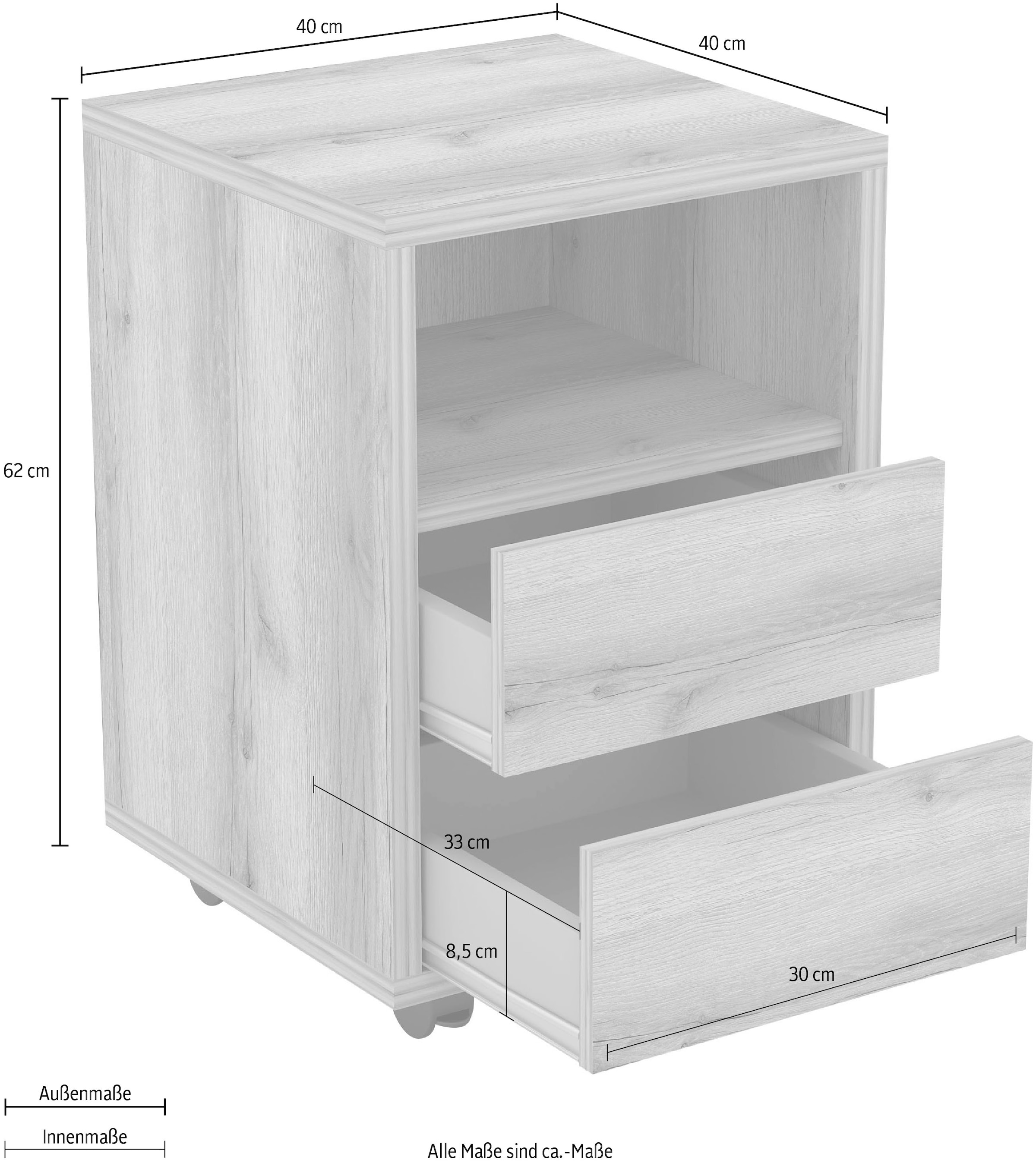 INOSIGN Rollcontainer »Agapi«, Bürocontainer im modernen Design, 40x40x62 cm, 2 Schubkästen